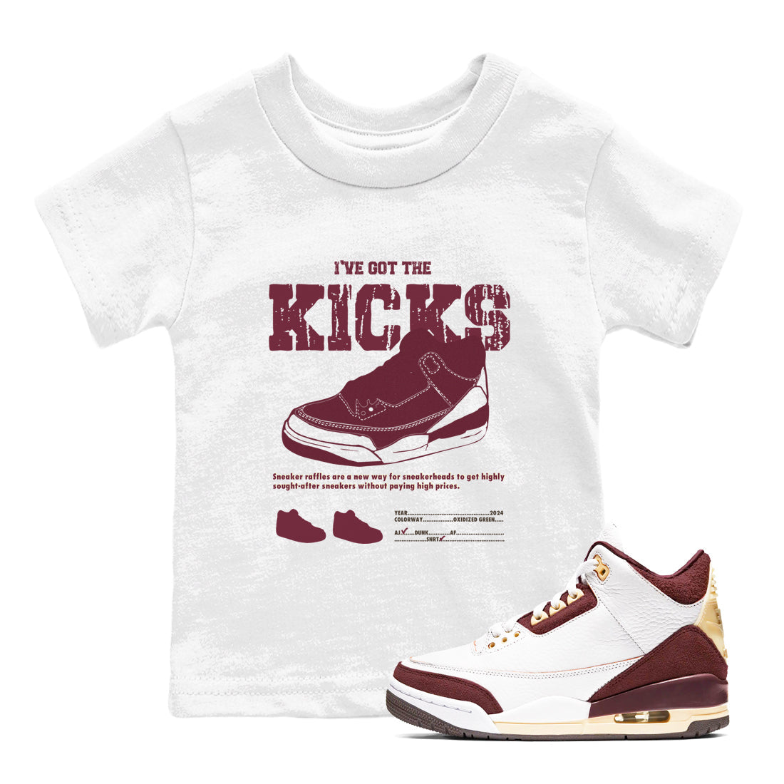 AJ3 A Ma Maniere x Burgundy Crush shirts to match jordans I've Got The Kicks sneaker match tees A Ma Maniére x Air Jordan 3 "Burgundy Crush" Drip Gear Zone streetwear brand Baby and Youth White 1 cotton tee