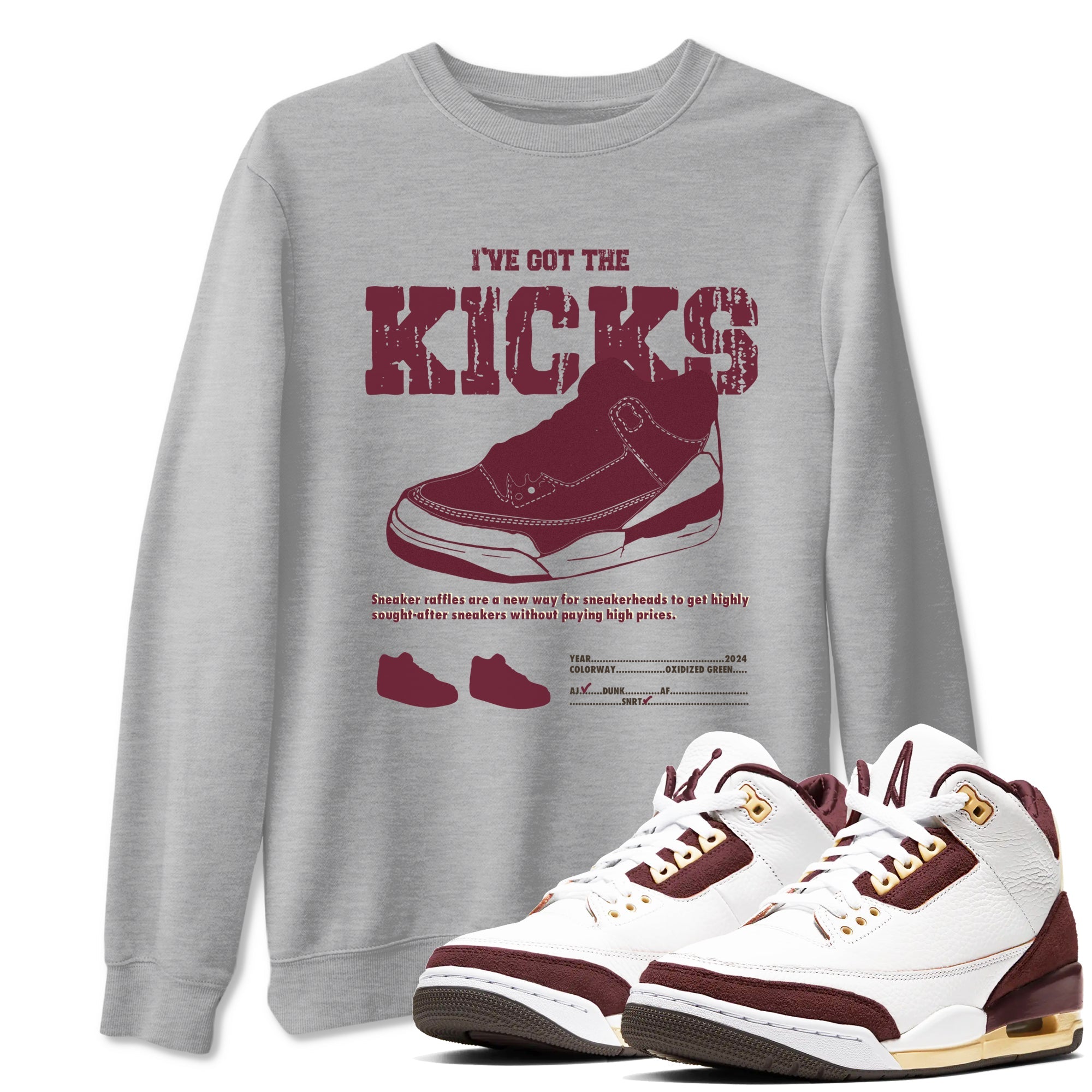 AJ3 A Ma Maniere x Burgundy Crush shirts to match jordans I've Got The Kicks sneaker match tees A Ma Maniére x Air Jordan 3 "Burgundy Crush" Drip Gear Zone streetwear brand Heather Grey 1 unisex cotton tee