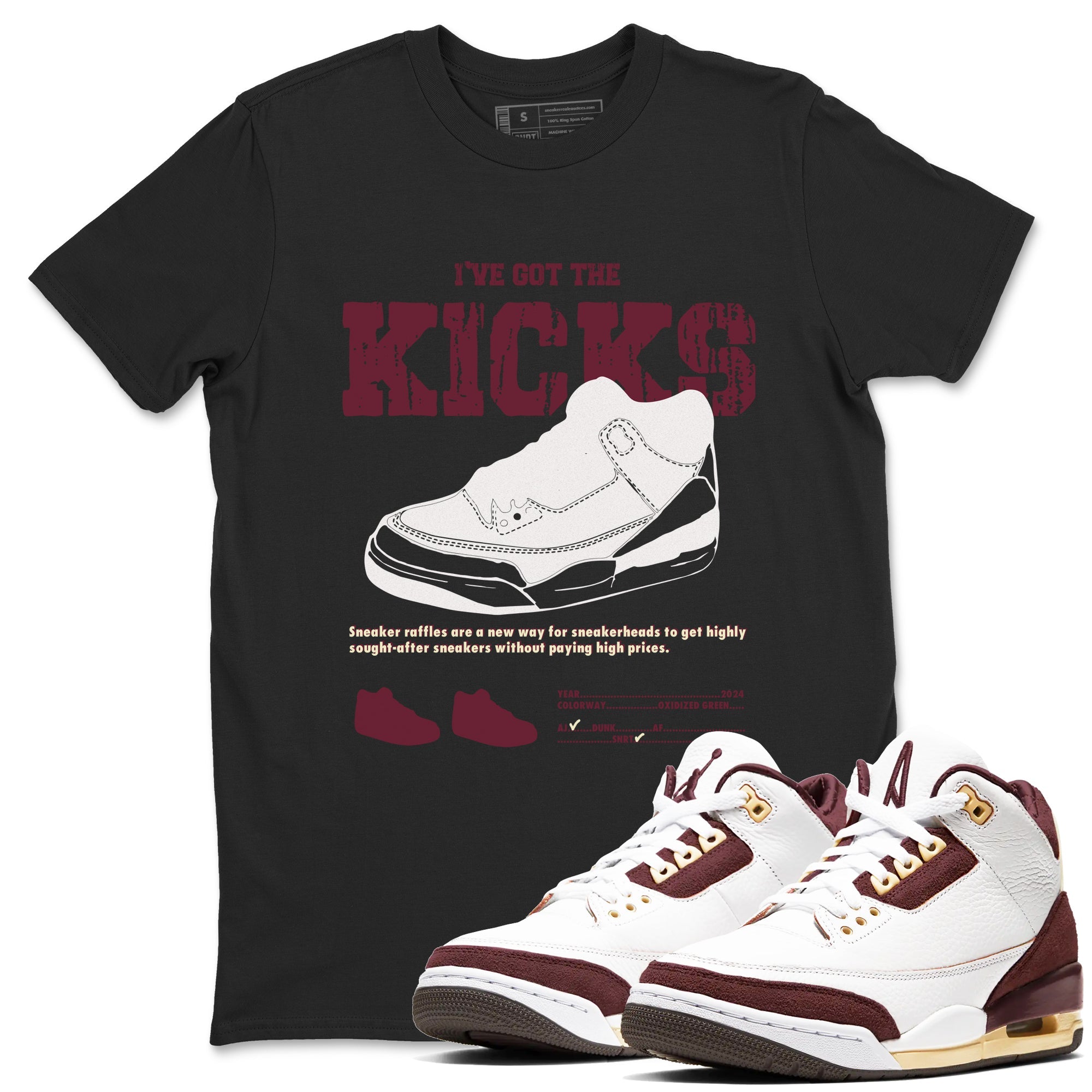 AJ3 A Ma Maniere x Burgundy Crush shirts to match jordans I've Got The Kicks sneaker match tees A Ma Maniére x Air Jordan 3 "Burgundy Crush" Drip Gear Zone streetwear brand Black 1 unisex cotton tee