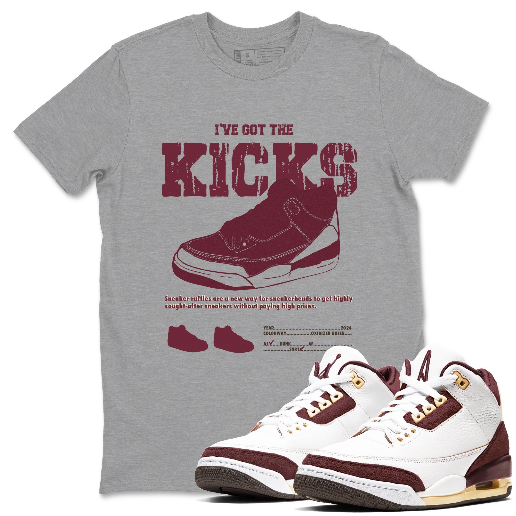 AJ3 A Ma Maniere x Burgundy Crush shirts to match jordans I've Got The Kicks sneaker match tees A Ma Maniére x Air Jordan 3 "Burgundy Crush" Drip Gear Zone streetwear brand Heather Grey 1 unisex cotton tee