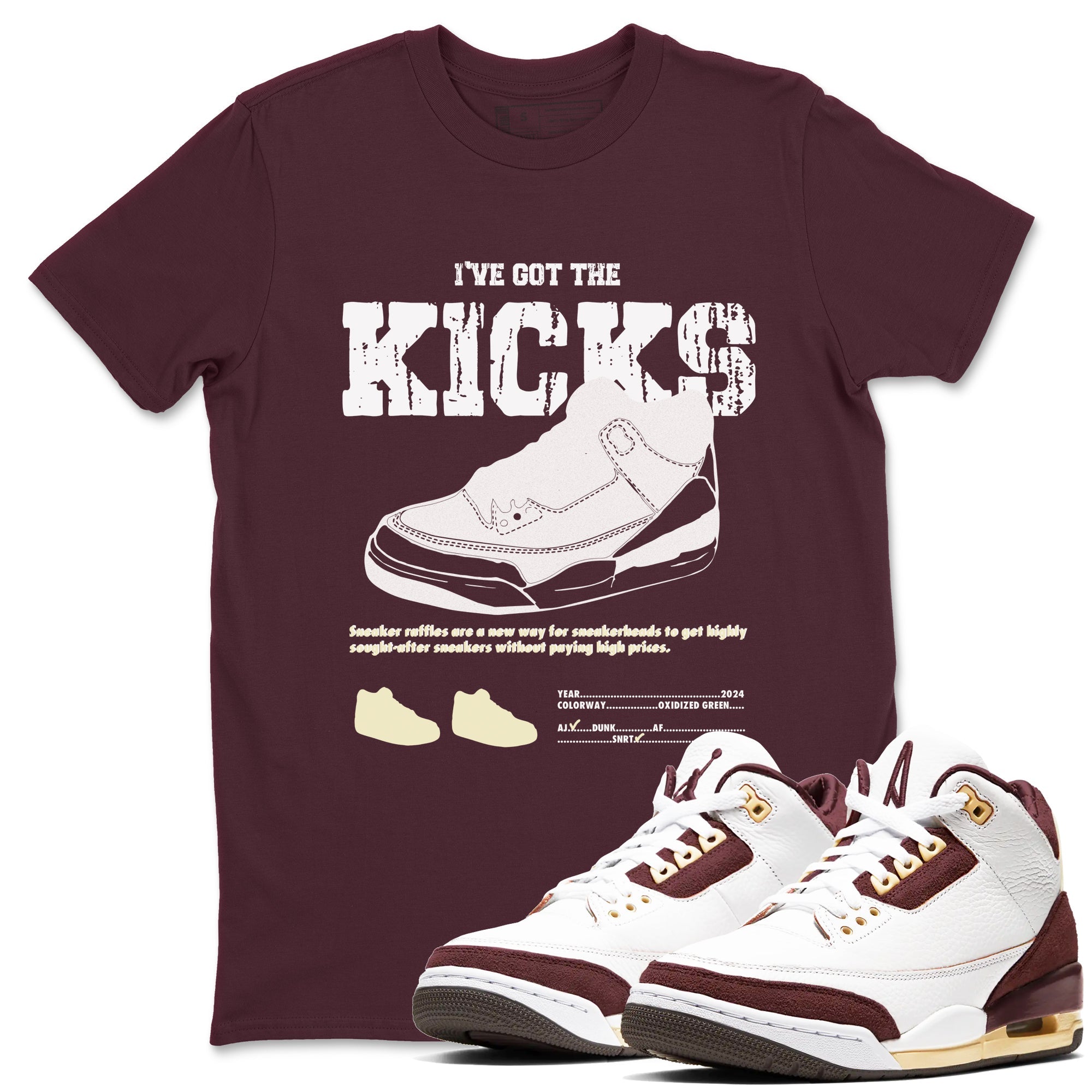 AJ3 A Ma Maniere x Burgundy Crush shirts to match jordans I've Got The Kicks sneaker match tees A Ma Maniére x Air Jordan 3 "Burgundy Crush" Drip Gear Zone streetwear brand Maroon 1 unisex cotton tee