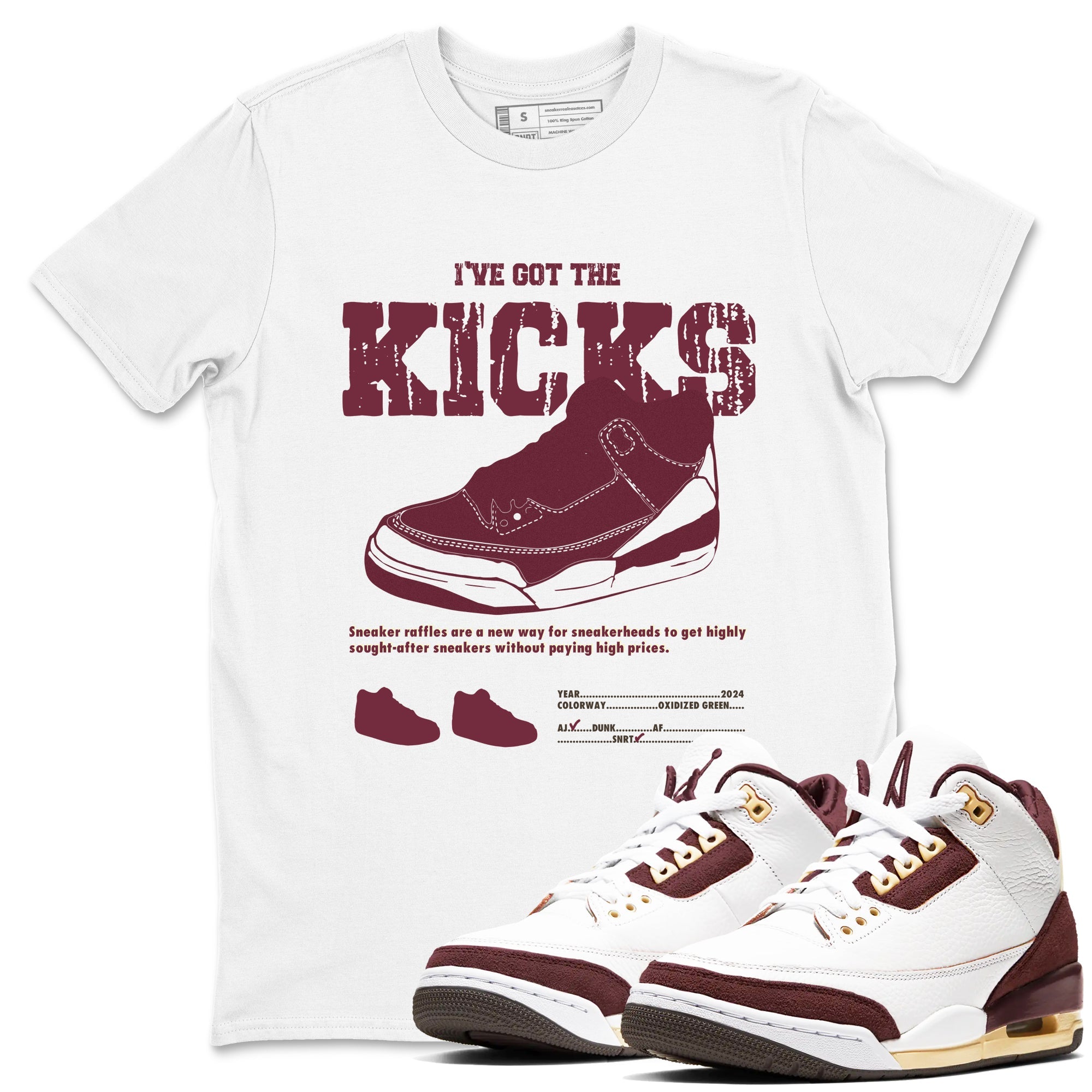 AJ3 A Ma Maniere x Burgundy Crush shirts to match jordans I've Got The Kicks sneaker match tees A Ma Maniére x Air Jordan 3 "Burgundy Crush" Drip Gear Zone streetwear brand White 1 unisex cotton tee