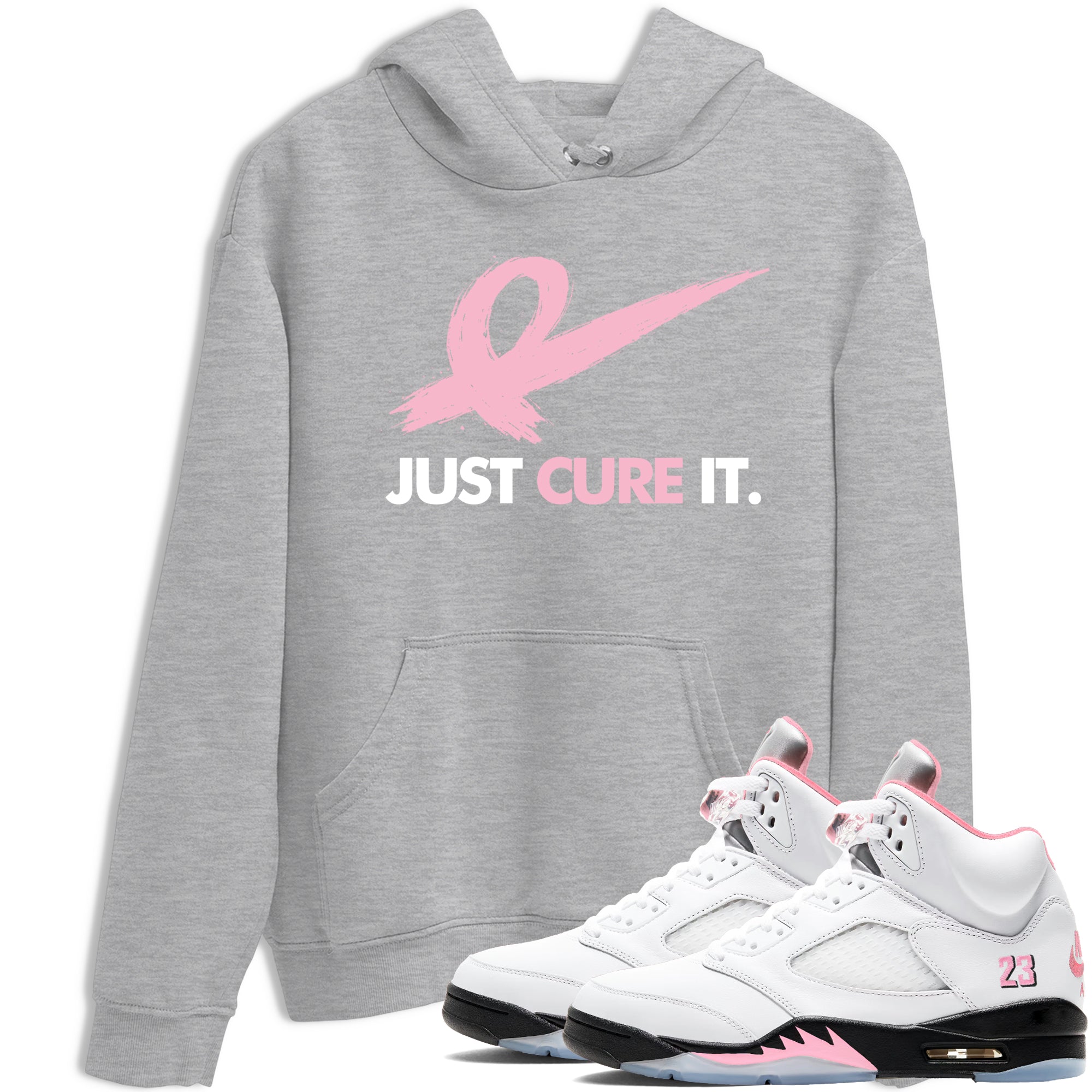 Sneaker Threads  Sneaker Tees To Match Air Jordan 5 Medium Soft Pink  Just Cure It Graphic Tee Heather Grey 1. Perfect for Jordan releases 2025 colorways.