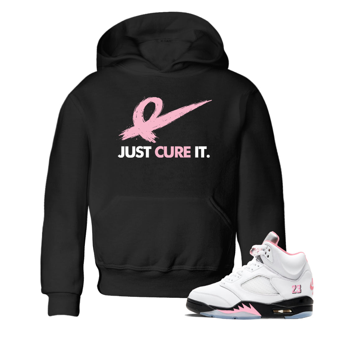 Sneaker Threads  Sneaker Tees To Match Air Jordan 5 Medium Soft Pink  Just Cure It Youth Graphic Tee Black 1. Perfect for Jordan releases 2025 colorways.