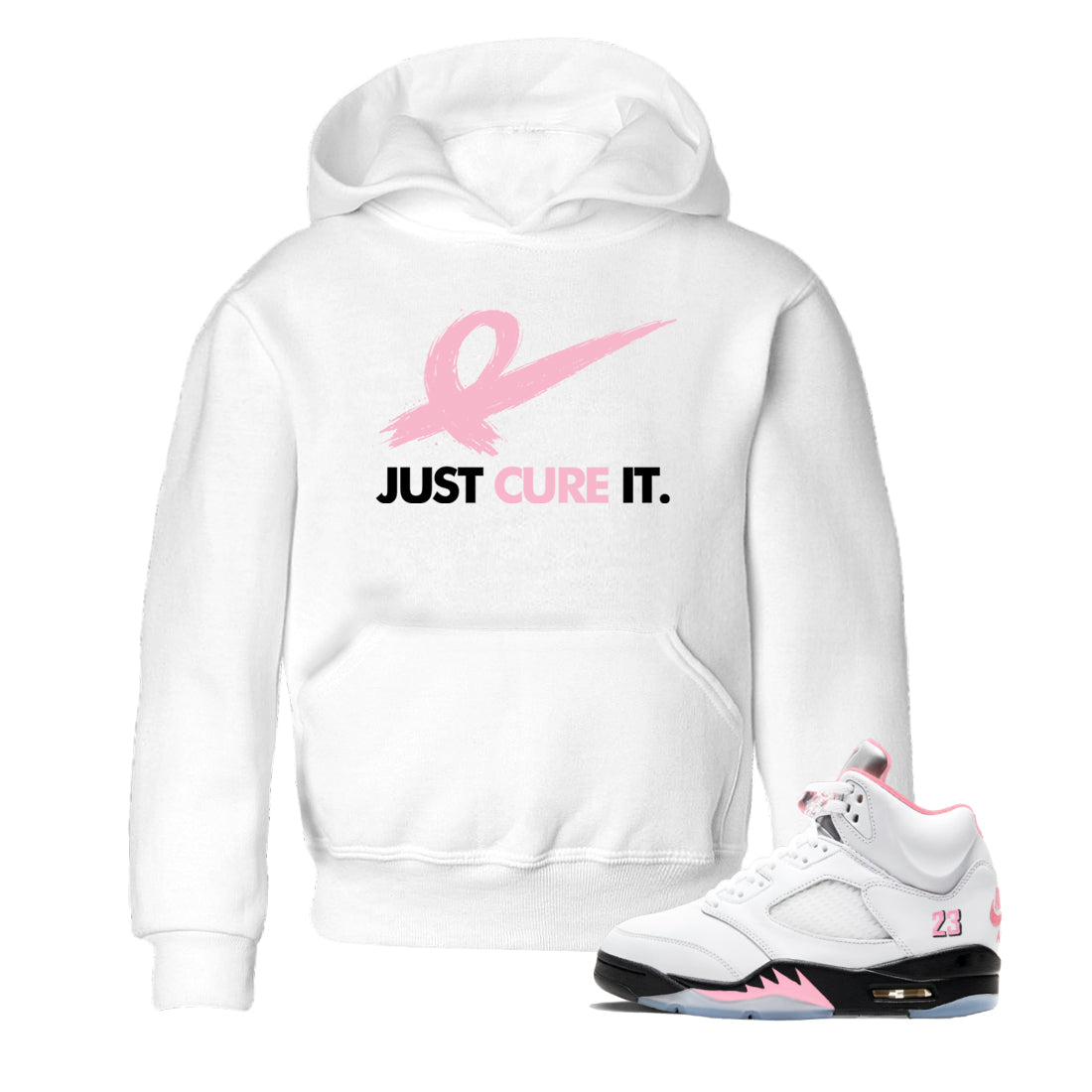 Sneaker Threads  Sneaker Tees To Match Air Jordan 5 Medium Soft Pink  Just Cure It Youth Graphic Tee White 1. Perfect for Jordan releases 2025 colorways.