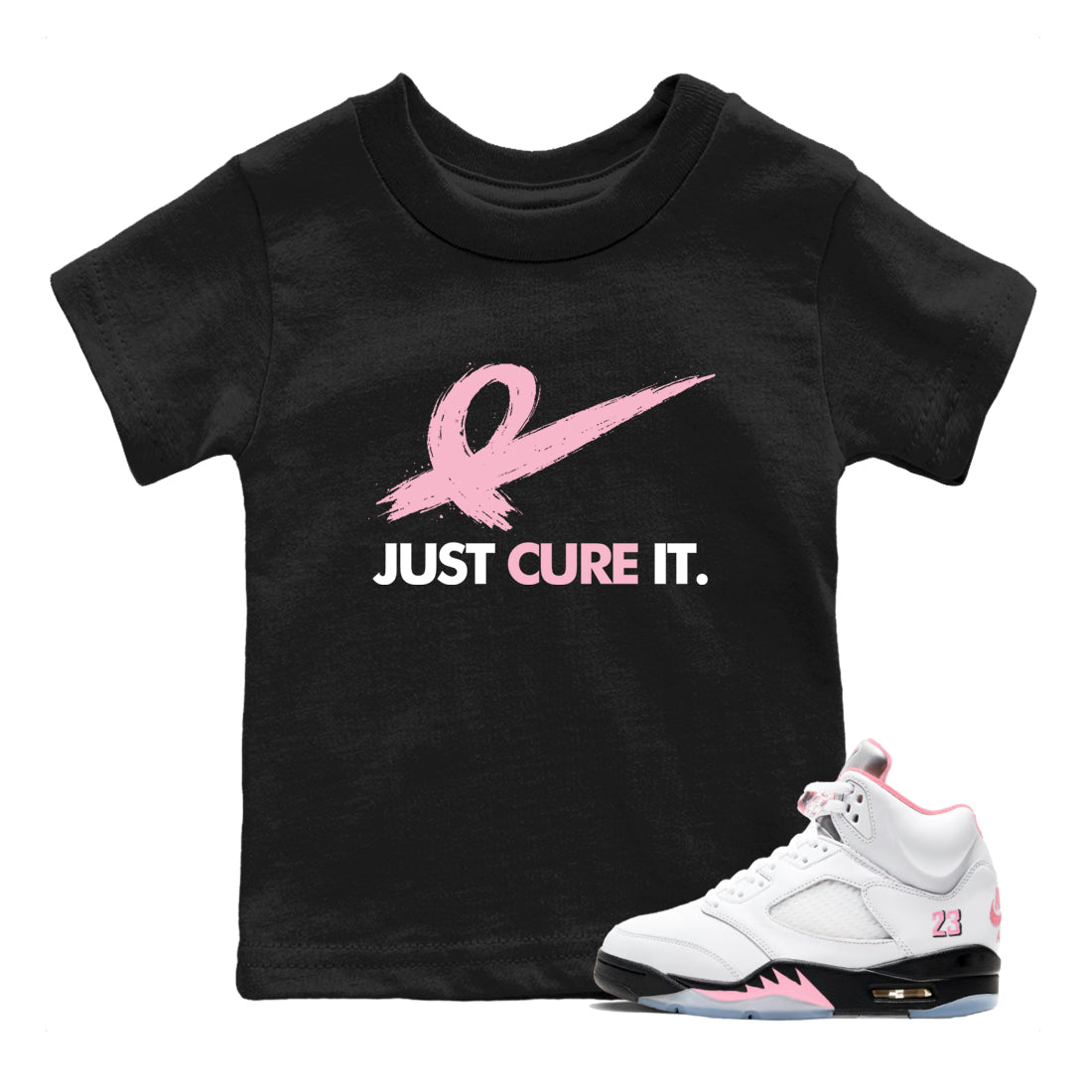 Sneaker Threads  Sneaker Tees To Match Air Jordan 5 Medium Soft Pink  Just Cure It Youth Graphic Tee Black 1. Perfect for Jordan releases 2025 colorways.