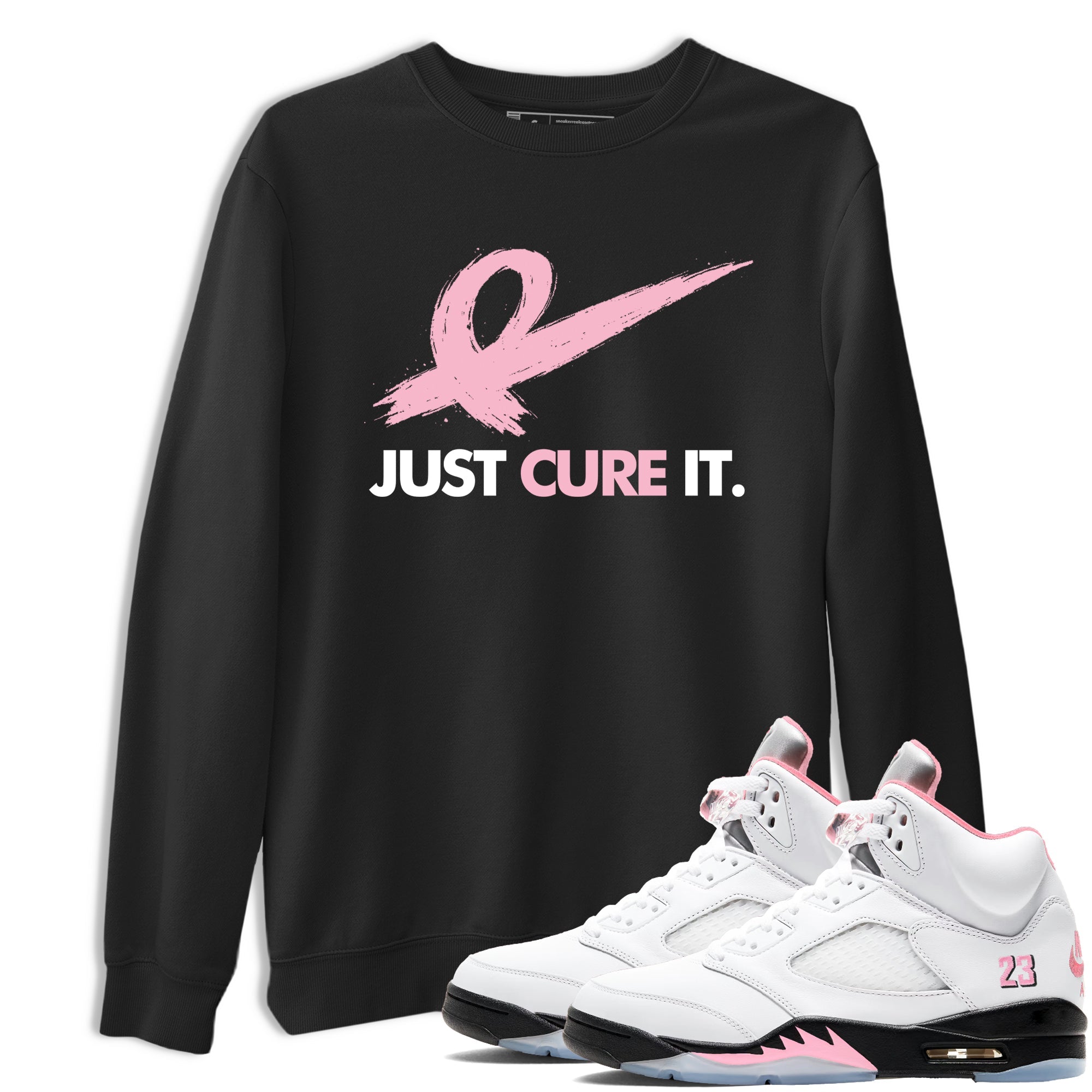 Sneaker Threads  Sneaker Tees To Match Air Jordan 5 Medium Soft Pink  Just Cure It Graphic Tee Black 1. Perfect for Jordan releases 2025 colorways.