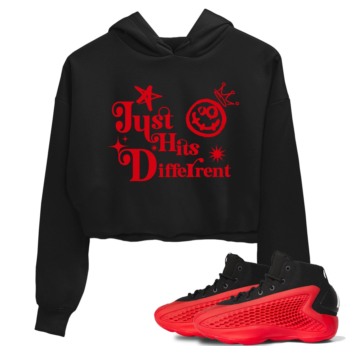 AE 1 Bred shirts to match jordans Just Hits Different sneaker match tees AE 1 Bred match shoes to clothes Drip Gear Zone unisex cotton Black 1 crop tee