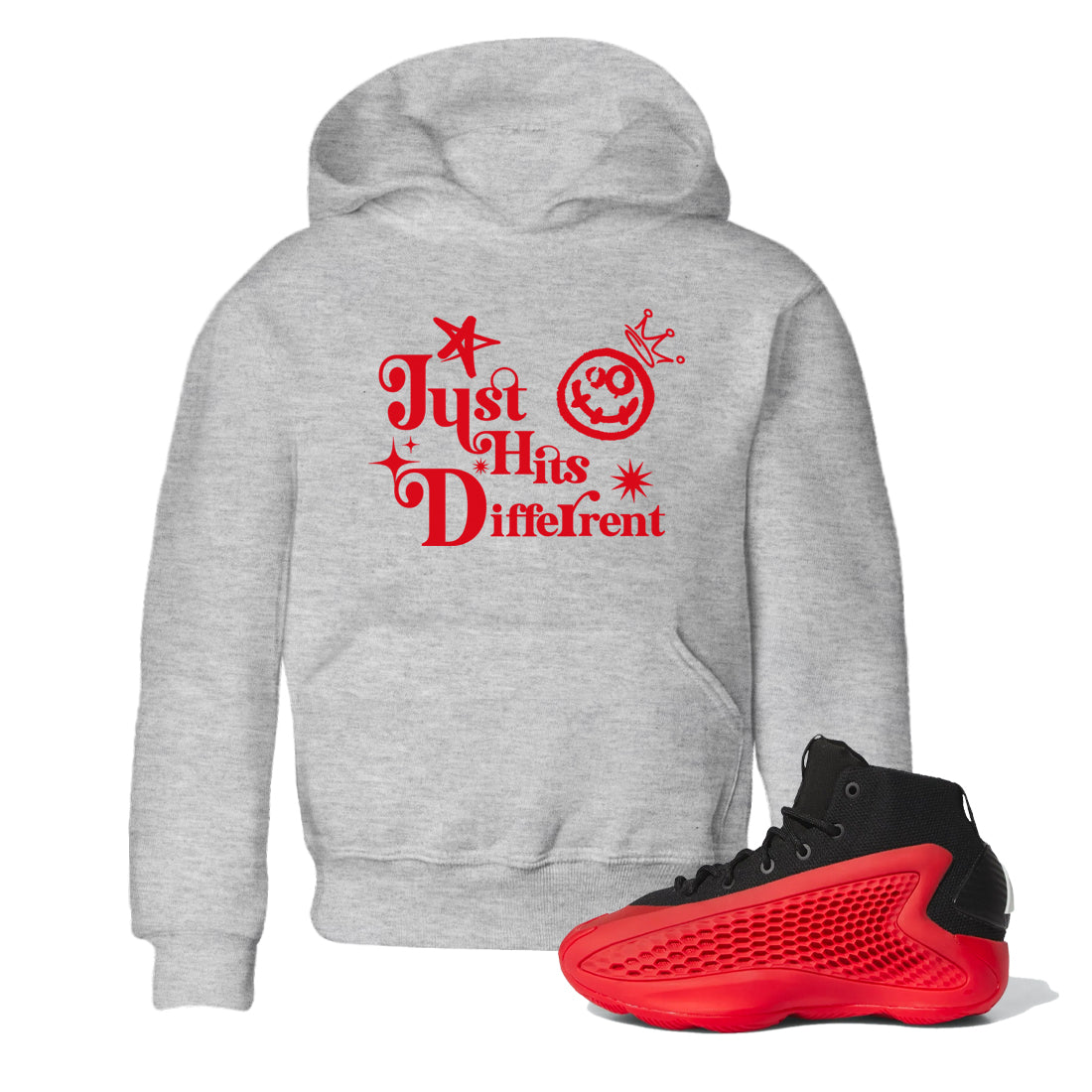 AE 1 Bred shirts to match jordans Just Hits Different sneaker match tees AE 1 Bred match shoes to clothes Drip Gear Zone Youth Baby Heather Grey 1 tee