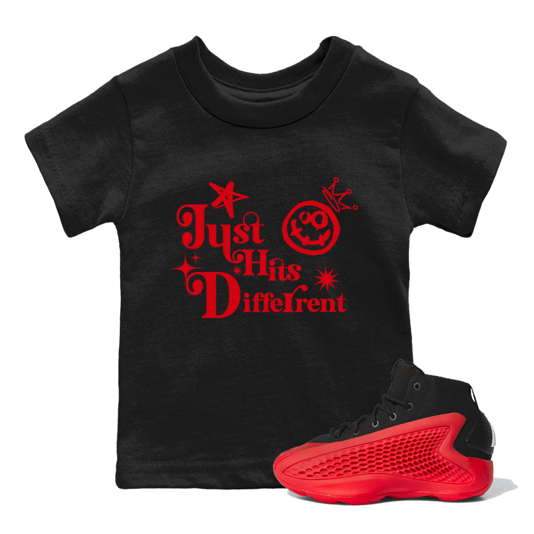 AE 1 Bred shirts to match jordans Just Hits Different sneaker match tees AE 1 Bred match shoes to clothes Drip Gear Zone Youth Baby Black 1 tee