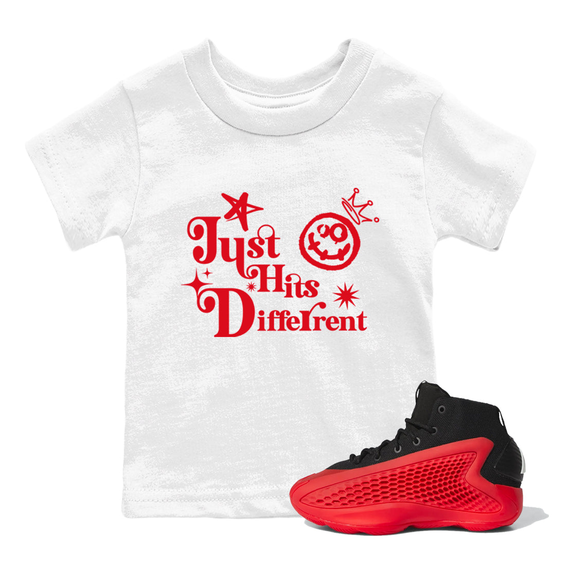 AE 1 Bred shirts to match jordans Just Hits Different sneaker match tees AE 1 Bred match shoes to clothes Drip Gear Zone Youth Baby White 1 tee