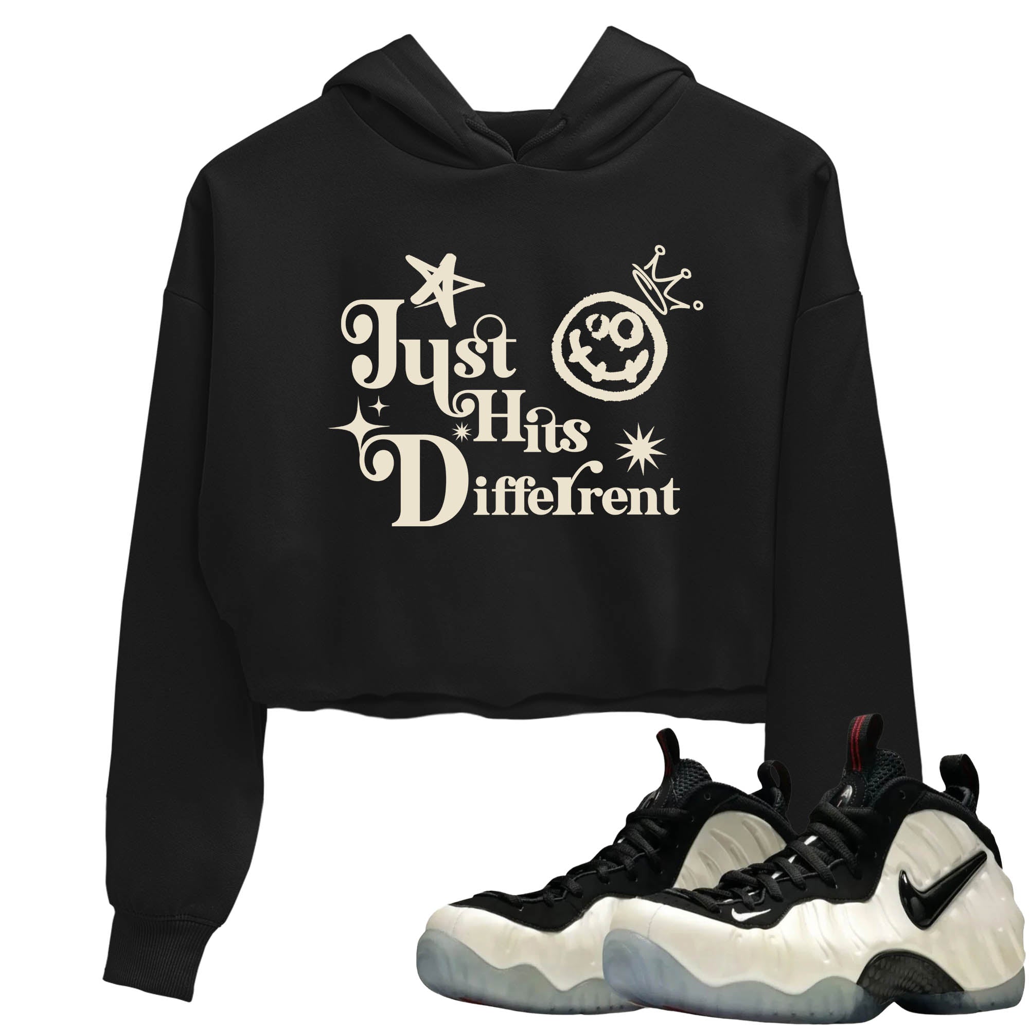Sneaker Threads  Sneaker Tees To Match Air Foamposite One Pearl  Just Hits Different Crop Tee Black 1. Perfect for Jordan releases 2025 colorways.