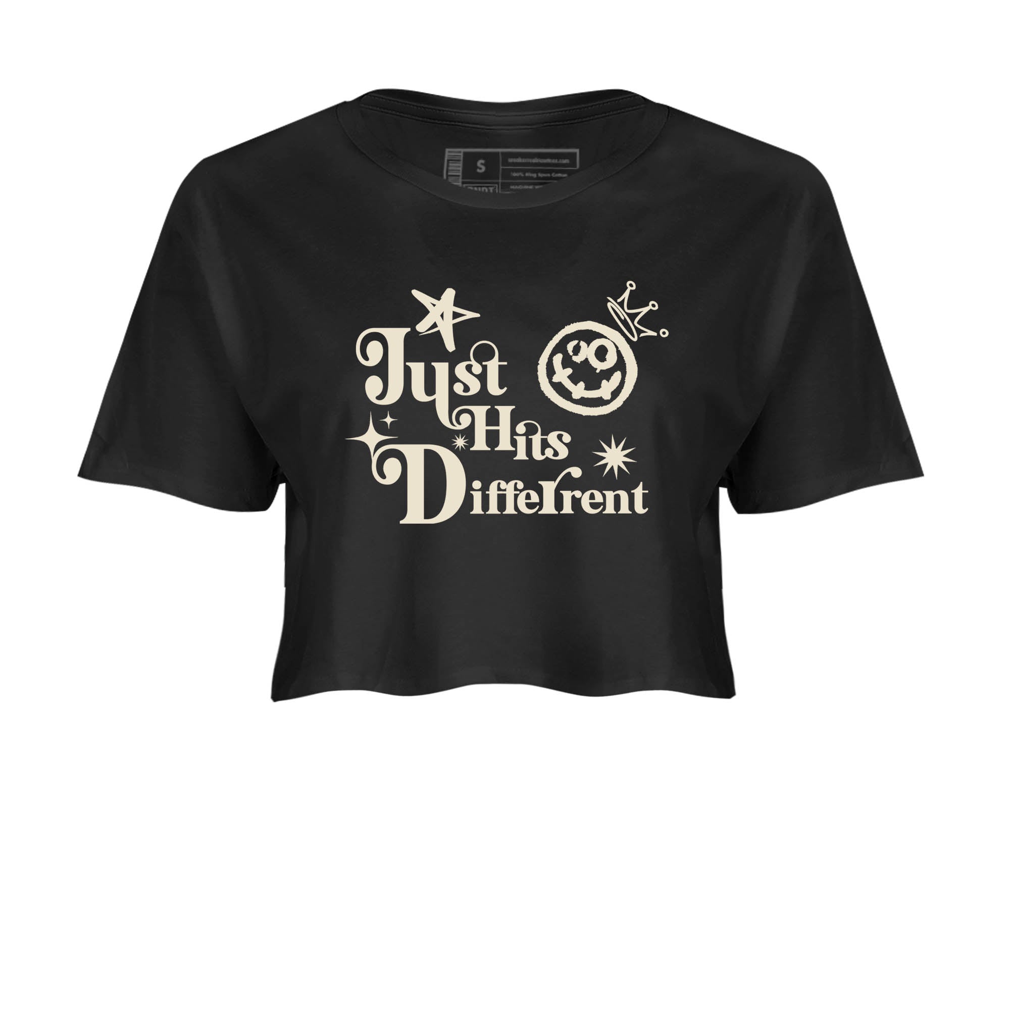 Sneaker Threads  Sneaker Tees To Match Air Foamposite One Pearl  Just Hits Different Crop Tee Black 2. Perfect for Jordan releases 2025 colorways.