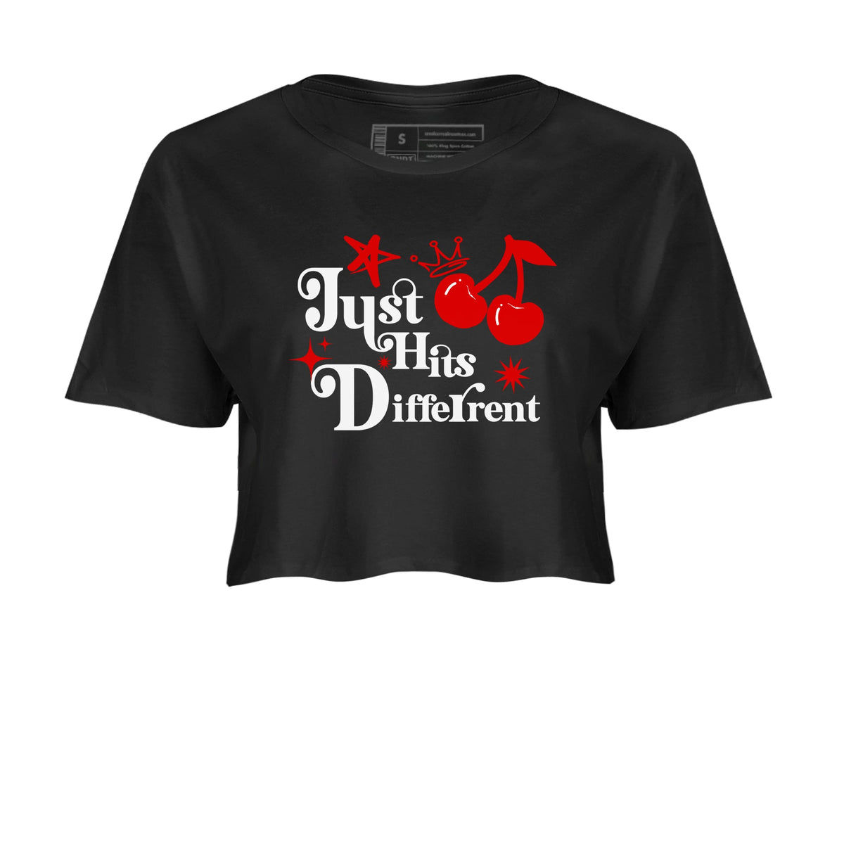 11s Cherry shirts to match jordans Just Hits Different sneaker match tees Air Jordan 11 Retro Cherry match shoes to clothes Drip Gear Zone unisex cotton Black 2 crop tee