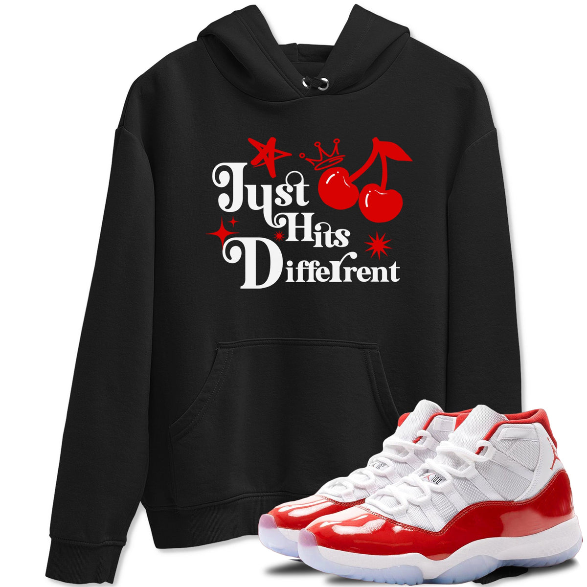 11s Cherry shirts to match jordans Just Hits Different sneaker match tees Air Jordan 11 Retro Cherry match shoes to clothes Drip Gear Zone unisex cotton Black 1 shirts