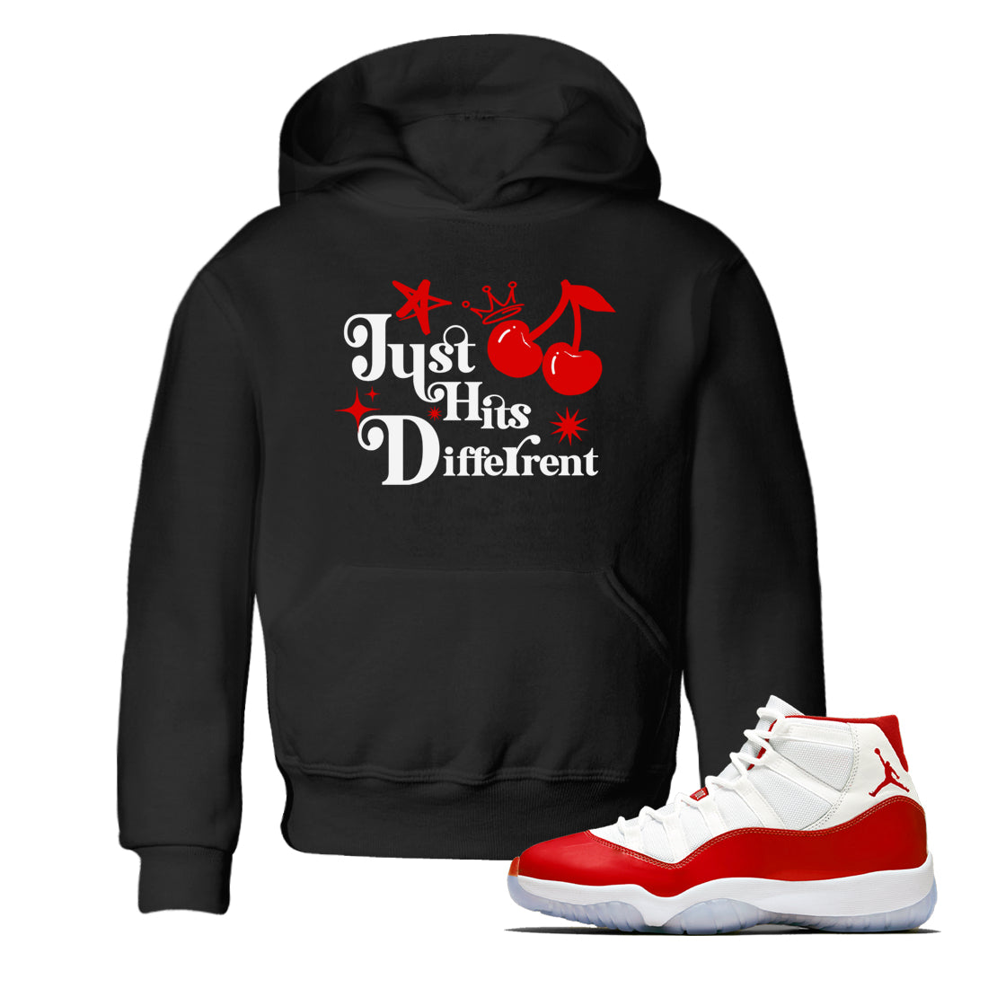 11s Cherry shirts to match jordans Just Hits Different sneaker match tees Air Jordan 11 Retro Cherry match shoes to clothes Drip Gear Zone Youth Baby Black 1 tee