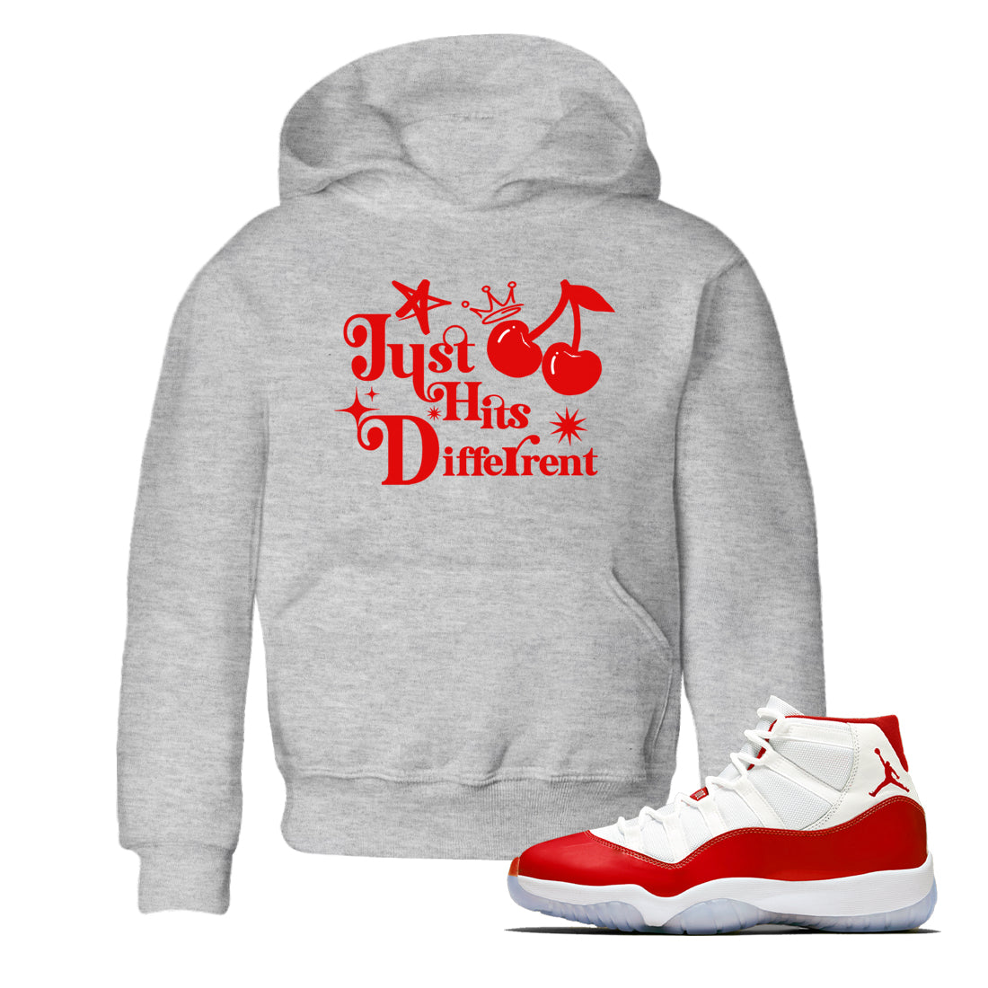 11s Cherry shirts to match jordans Just Hits Different sneaker match tees Air Jordan 11 Retro Cherry match shoes to clothes Drip Gear Zone Youth Baby Heather Grey 1 tee