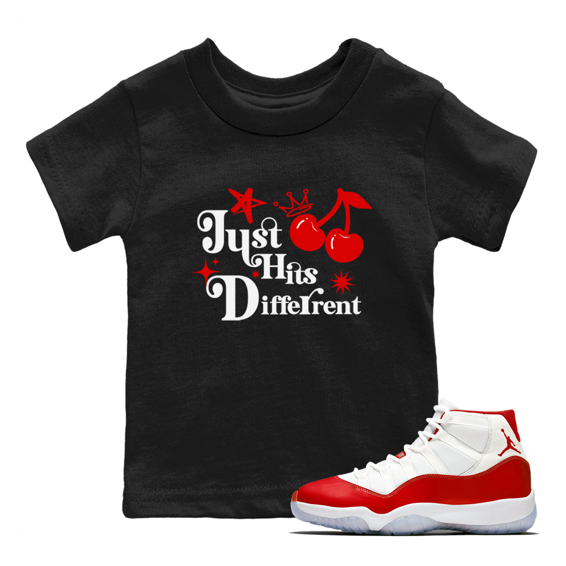 11s Cherry shirts to match jordans Just Hits Different sneaker match tees Air Jordan 11 Retro Cherry match shoes to clothes Drip Gear Zone Youth Baby Black 1 tee