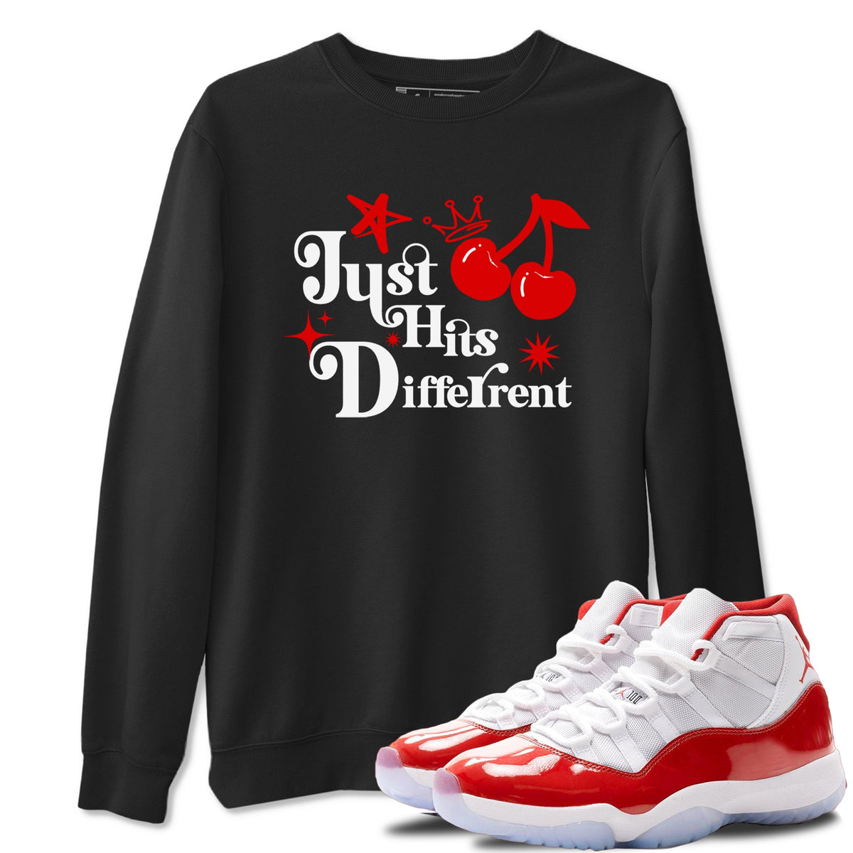 11s Cherry shirts to match jordans Just Hits Different sneaker match tees Air Jordan 11 Retro Cherry match shoes to clothes Drip Gear Zone unisex cotton Black 1 shirts