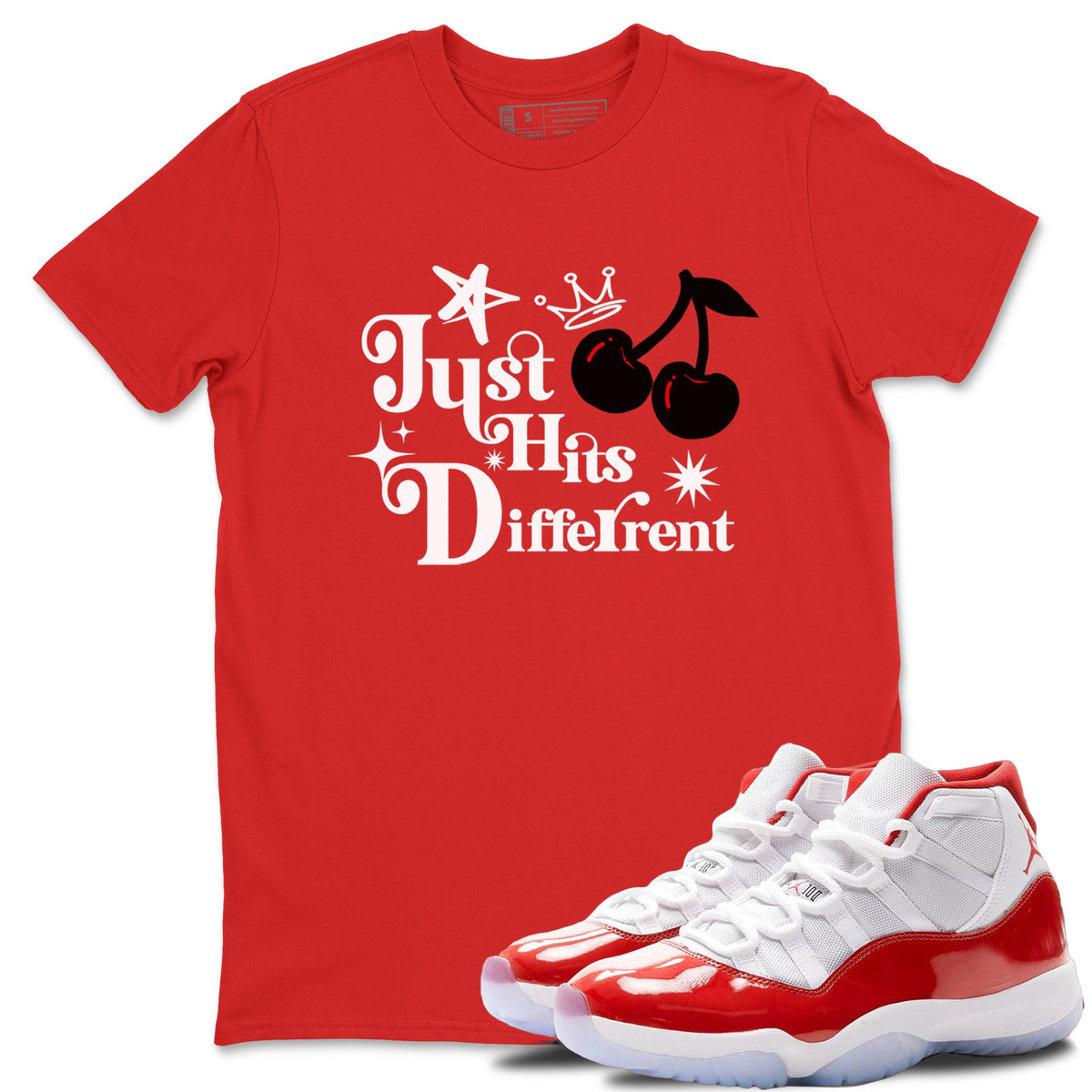 11s Cherry shirts to match jordans Just Hits Different sneaker match tees Air Jordan 11 Retro Cherry match shoes to clothes Drip Gear Zone unisex cotton Red 1 shirts