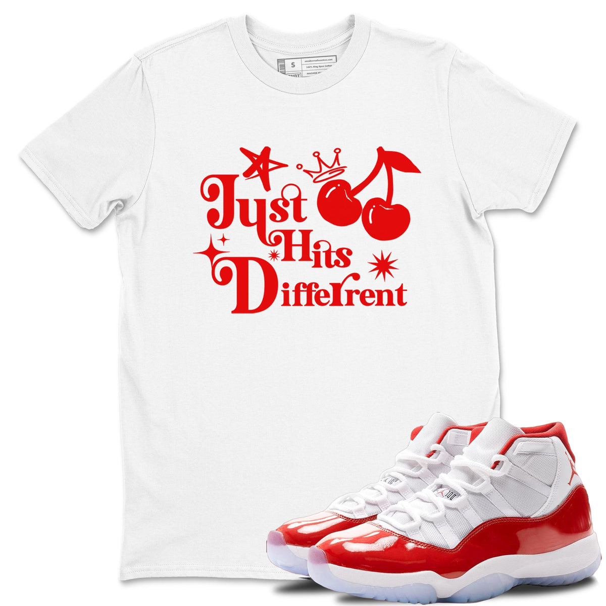 11s Cherry shirts to match jordans Just Hits Different sneaker match tees Air Jordan 11 Retro Cherry match shoes to clothes Drip Gear Zone unisex cotton White 1 shirts