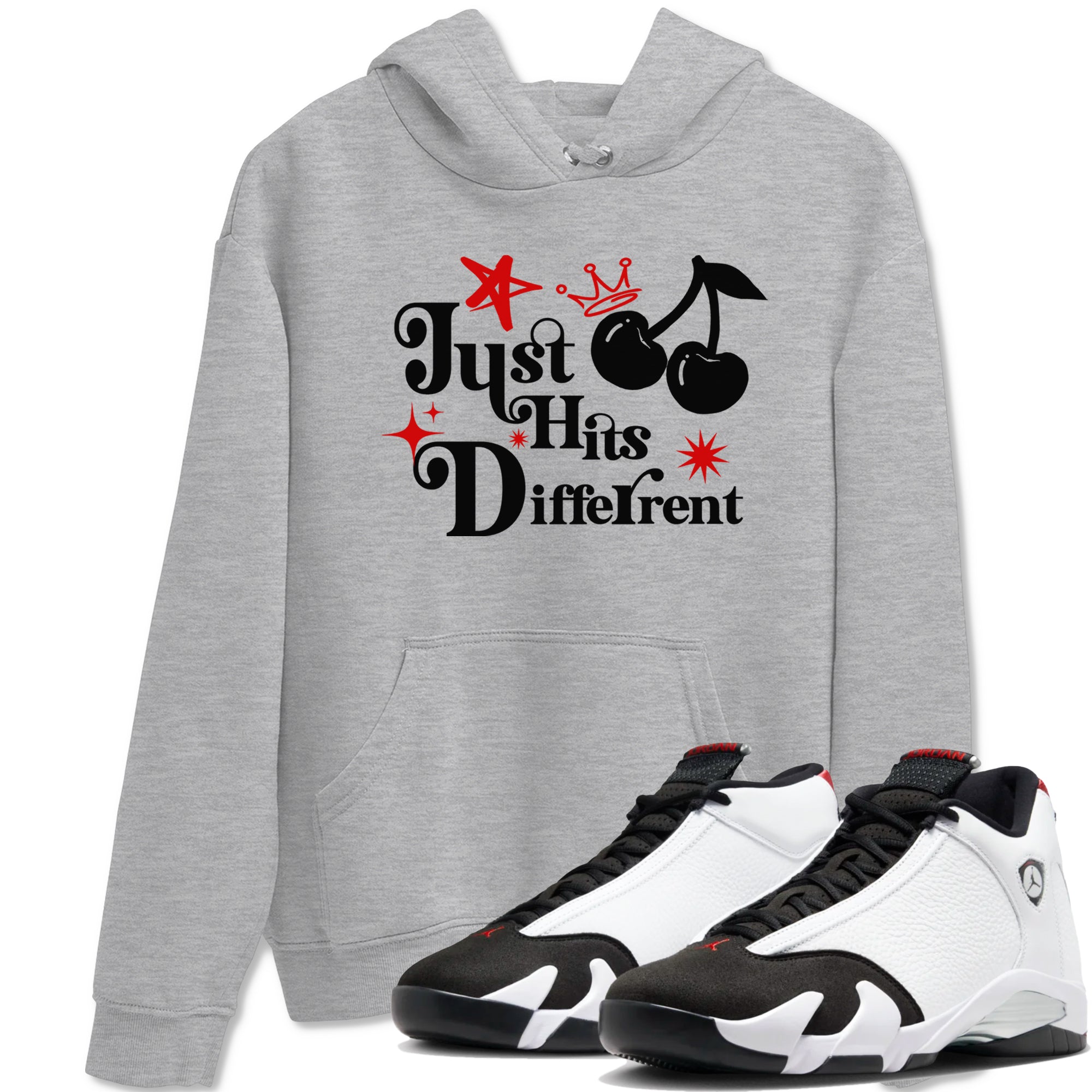 Air Jordan 14 Black Toe t shirts to match sneakers Just Hits Different sneaker match tees 14s Black Toe sneaker match tee Drip Gear Zone unisex cotton Heather Grey 1 shirts