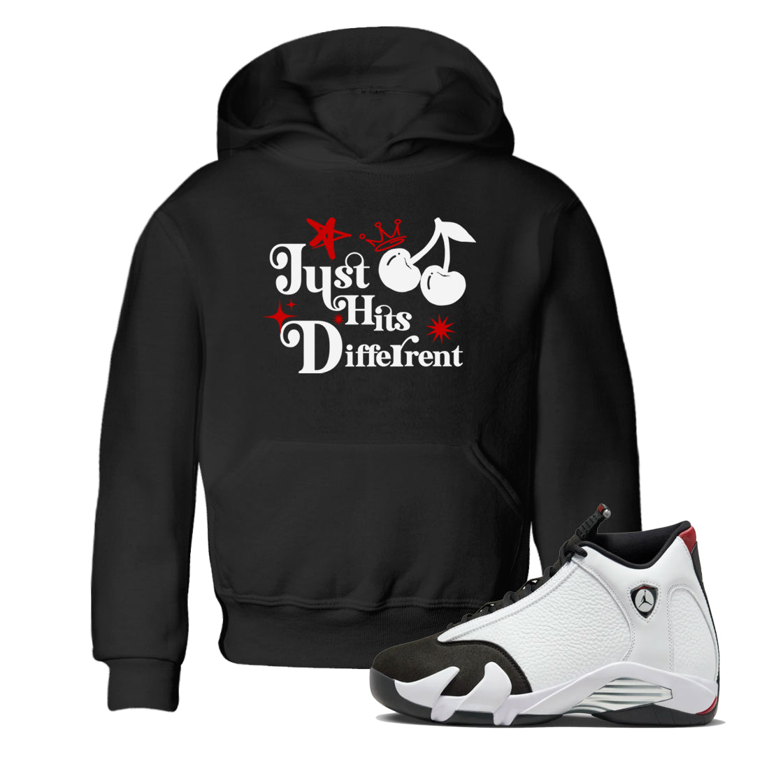 Air Jordan 14 Black Toe t shirts to match sneakers Just Hits Different sneaker match tees 14s Black Toe sneaker match tee Drip Gear Zone Youth Baby Black 1 tee