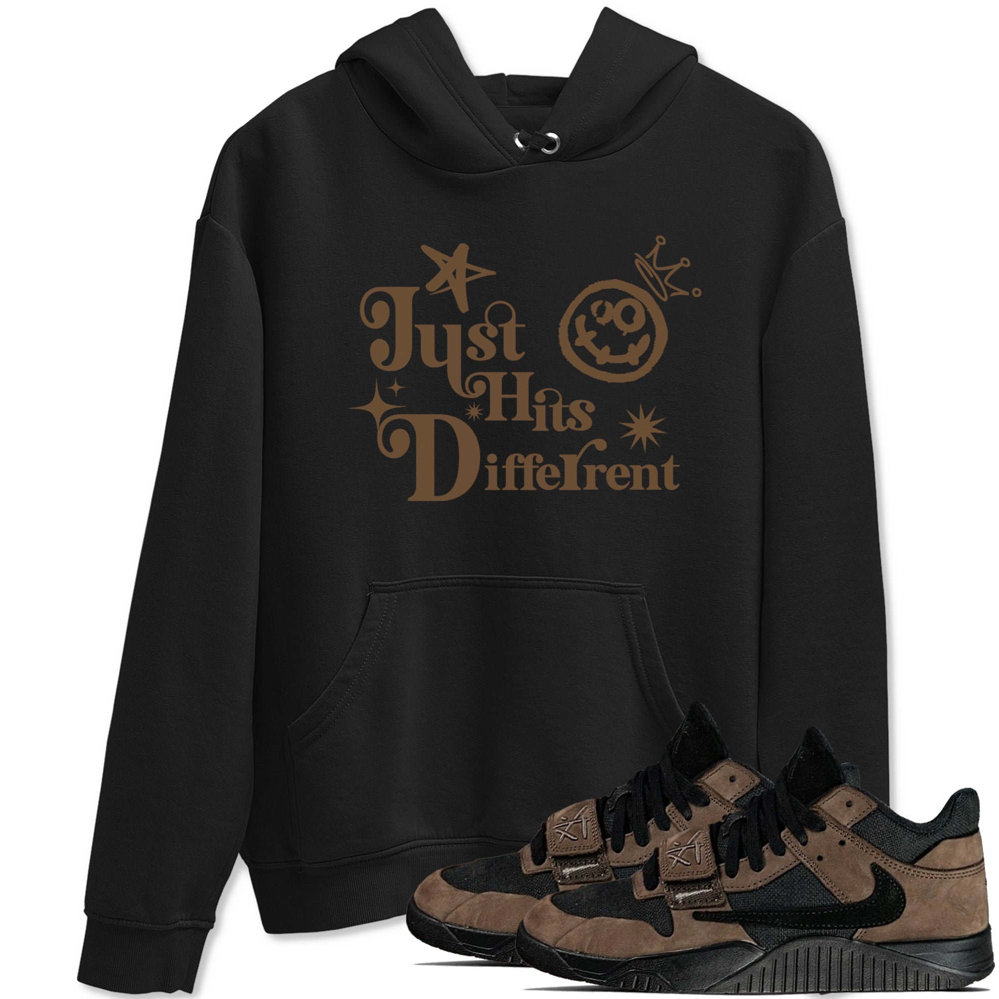 Jordan Jumpman Jack Travis Scott Dark Mocha shirts to match jordans Just Hits Different sneaker match tees Jordan Jumpman Jack Travis Scott Dark Mocha match shoes to clothes Drip Gear Zone unisex cotton Black 1 shirts