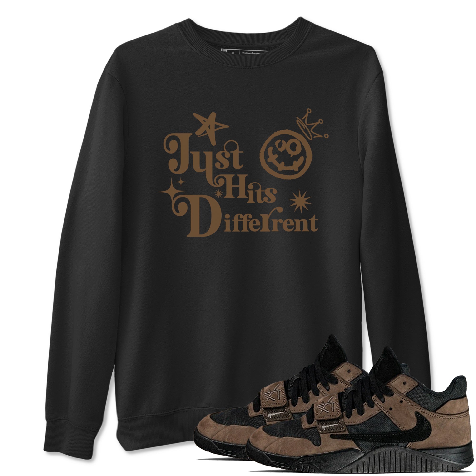Jordan Jumpman Jack Travis Scott Dark Mocha shirts to match jordans Just Hits Different sneaker match tees Jordan Jumpman Jack Travis Scott Dark Mocha match shoes to clothes Drip Gear Zone unisex cotton Black 1 shirts