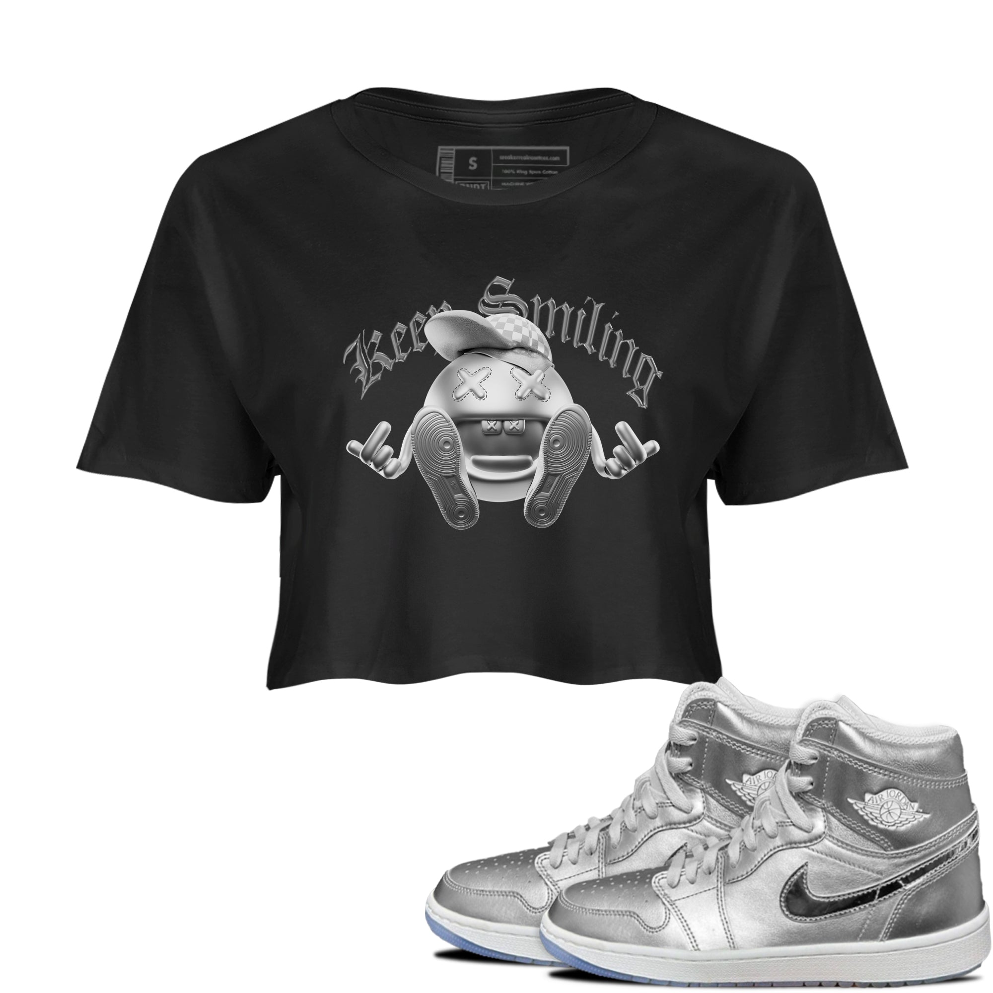 Air Jordan 1 Gift Giving shirt to match jordans Keep Smiling sneaker tees  Metal tees AJ1 Gift Giving Drip Gear Zone Black 1 Crop T-Shirt