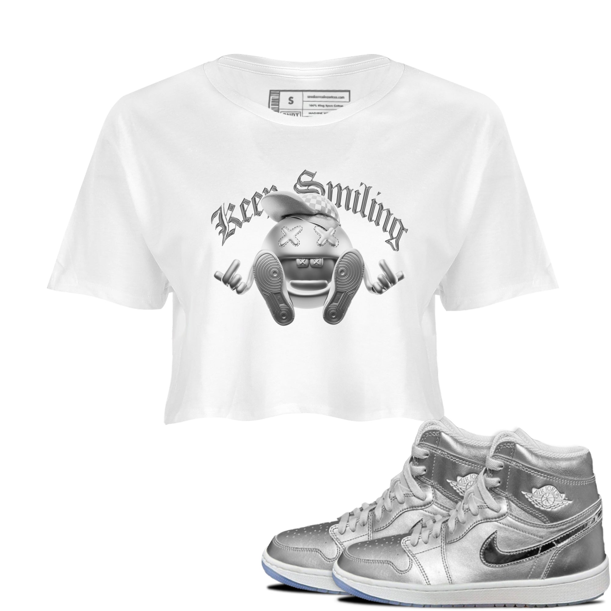 Air Jordan 1 Gift Giving shirt to match jordans Keep Smiling sneaker tees  Metal tees AJ1 Gift Giving Drip Gear Zone White 1 Crop T-Shirt