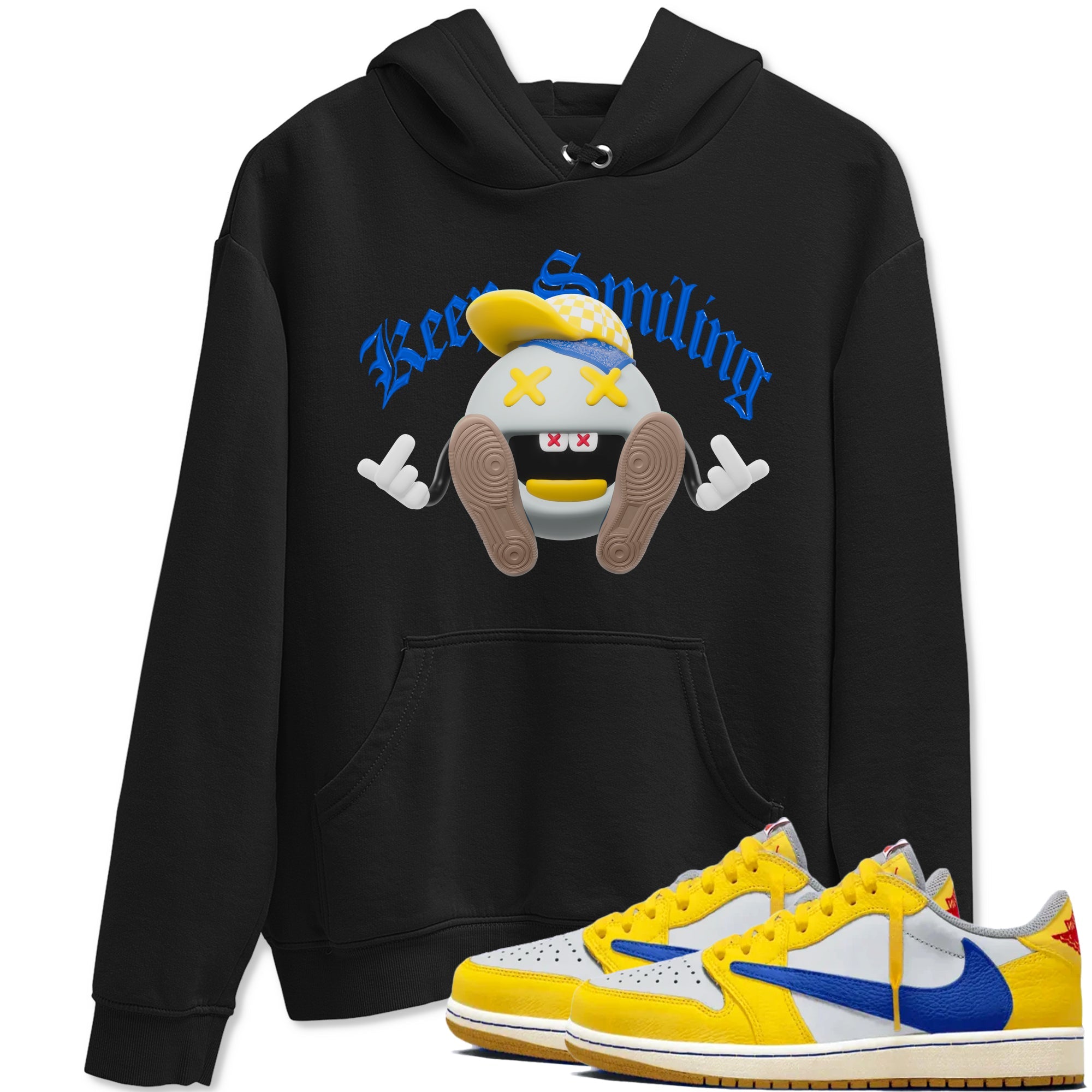 1s Travis Scott Canary shirt to match jordans Keep Smiling sneaker tees Air Jordan 1 Travis Scott Canary Drip Gear Zone unisex cotton Black 1 crew neck shirt