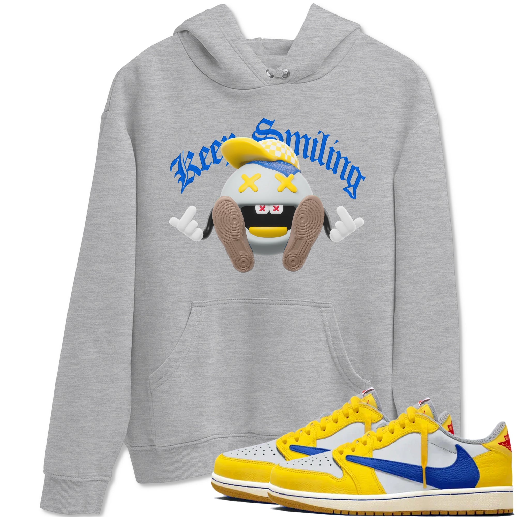 1s Travis Scott Canary shirt to match jordans Keep Smiling sneaker tees Air Jordan 1 Travis Scott Canary Drip Gear Zone unisex cotton Heather Grey 1 crew neck shirt