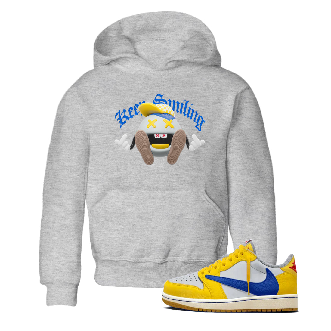 1s Travis Scott Canary shirt to match jordans Keep Smiling sneaker tees Air Jordan 1 Travis Scott Canary Drip Gear Zone baby toddler Heather Grey 1 cotton Shirt