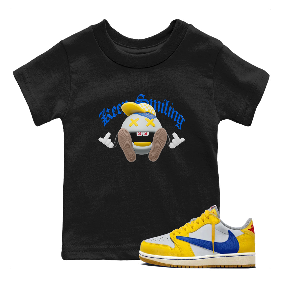 1s Travis Scott Canary shirt to match jordans Keep Smiling sneaker tees Air Jordan 1 Travis Scott Canary Drip Gear Zone baby toddler Black 1 cotton Shirt