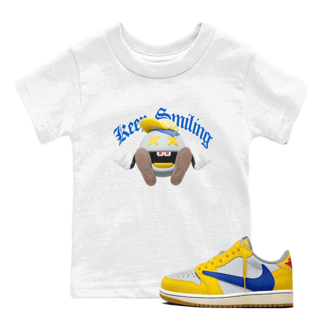 1s Travis Scott Canary shirt to match jordans Keep Smiling sneaker tees Air Jordan 1 Travis Scott Canary Drip Gear Zone baby toddler White 1 cotton Shirt