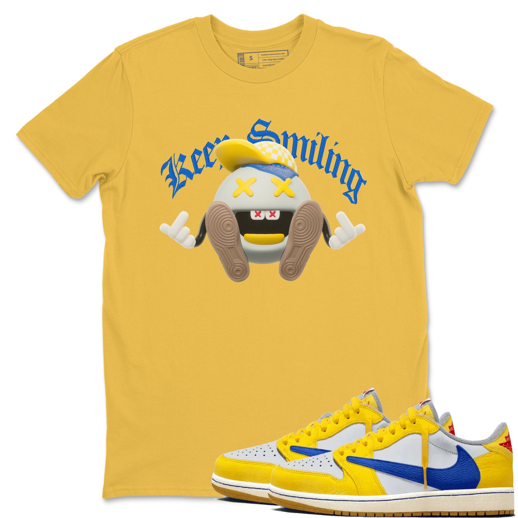1s Travis Scott Canary shirt to match jordans Keep Smiling sneaker tees Air Jordan 1 Travis Scott Canary Drip Gear Zone unisex cotton Daisy 1 crew neck shirt