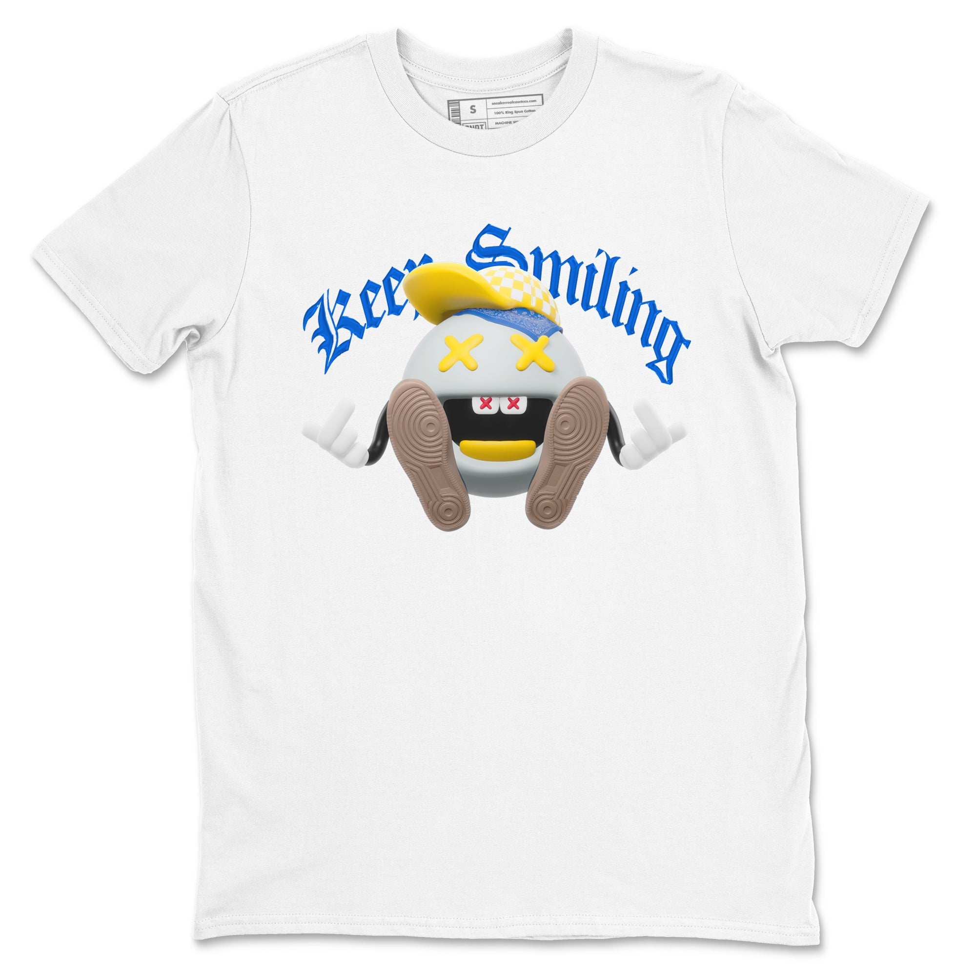 1s Travis Scott Canary shirt to match jordans Keep Smiling sneaker tees Air Jordan 1 Travis Scott Canary Drip Gear Zone unisex cotton White 2 crew neck shirt