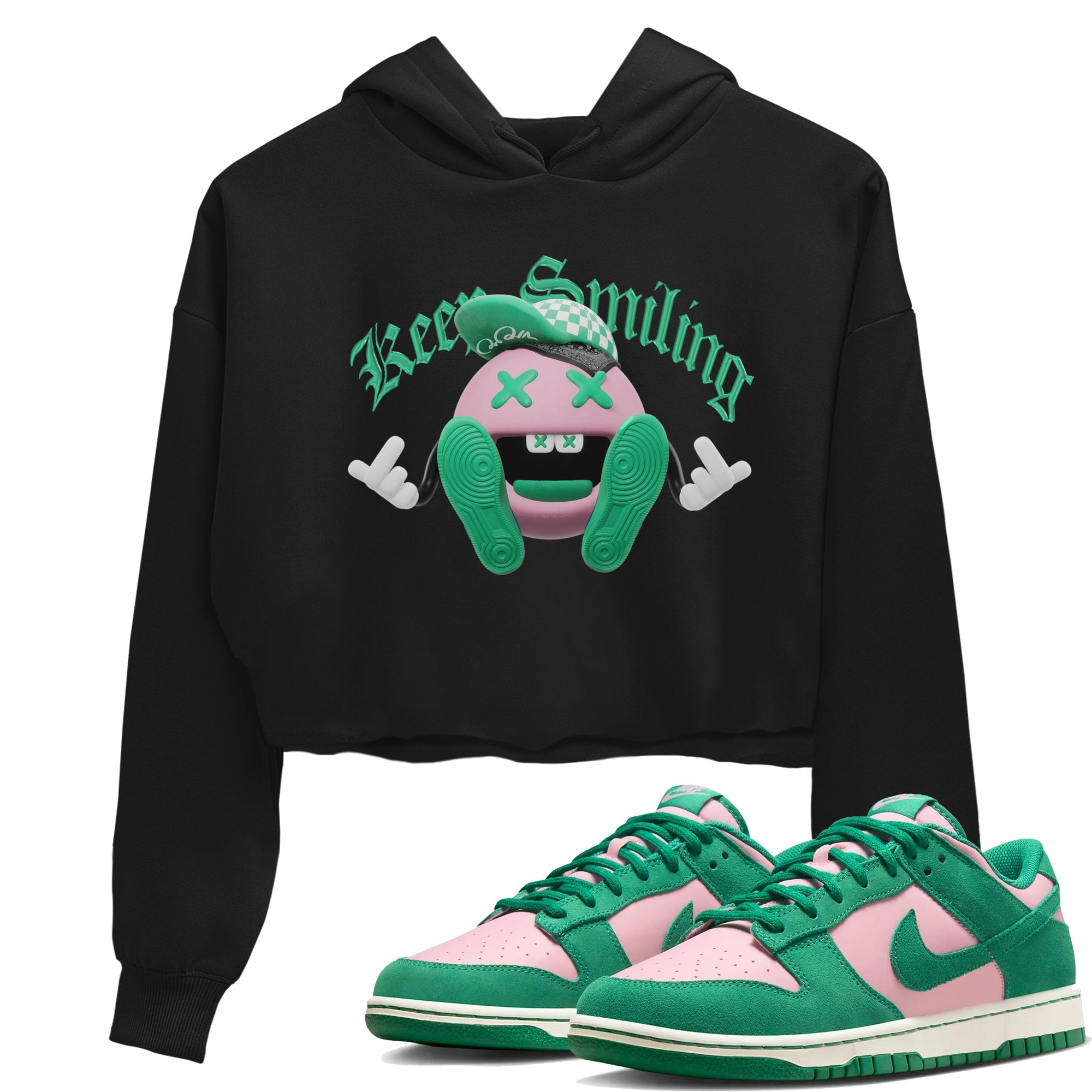 Dunk Low Medium Soft Pink Malachite shirt to match jordans Keep Smiling sneaker tees Dunk Medium Soft Pink Malachite Drip Gear Zone Black 1 crop length shirt