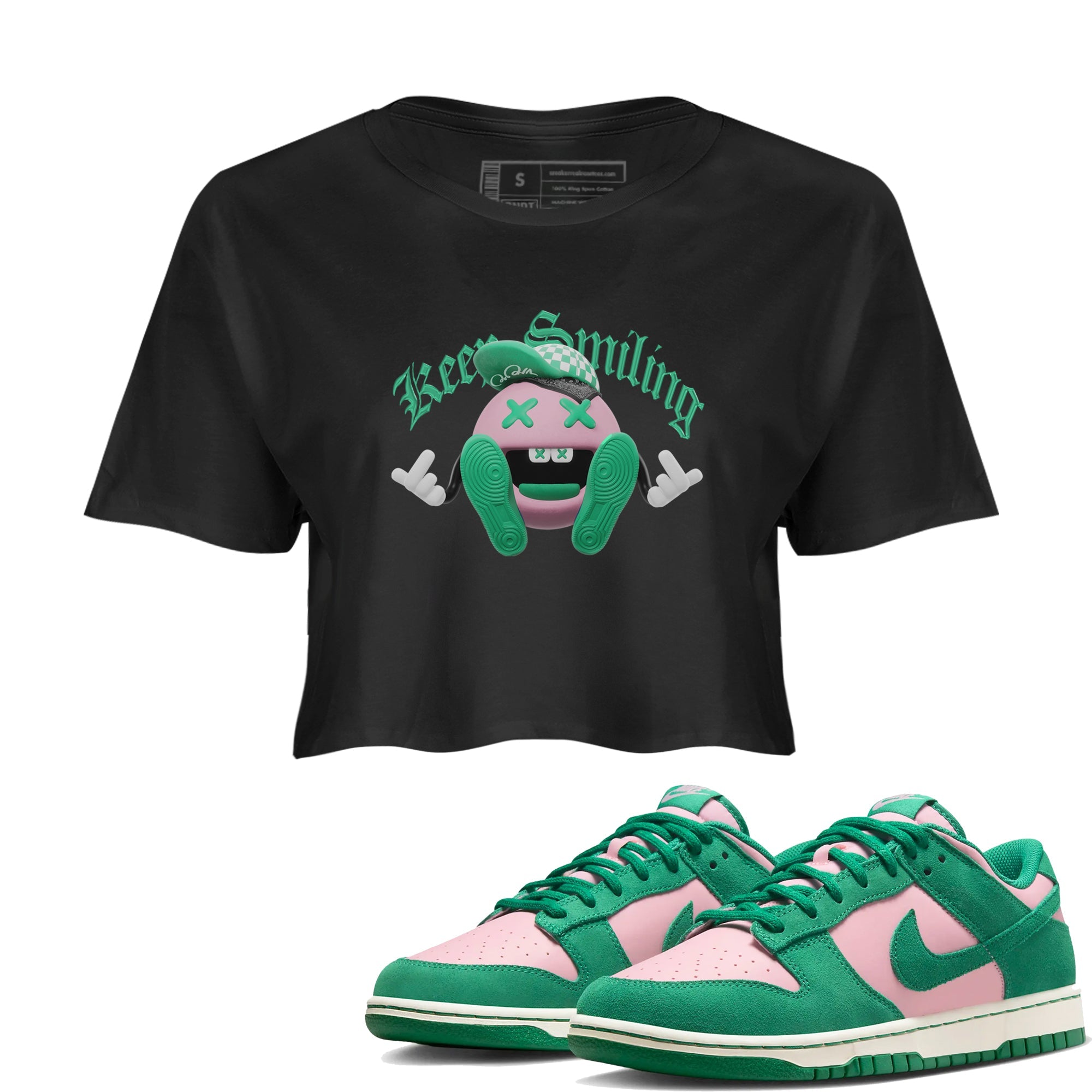 Dunk Low Medium Soft Pink Malachite shirt to match jordans Keep Smiling sneaker tees Dunk Medium Soft Pink Malachite Drip Gear Zone Black 1 crop length shirt