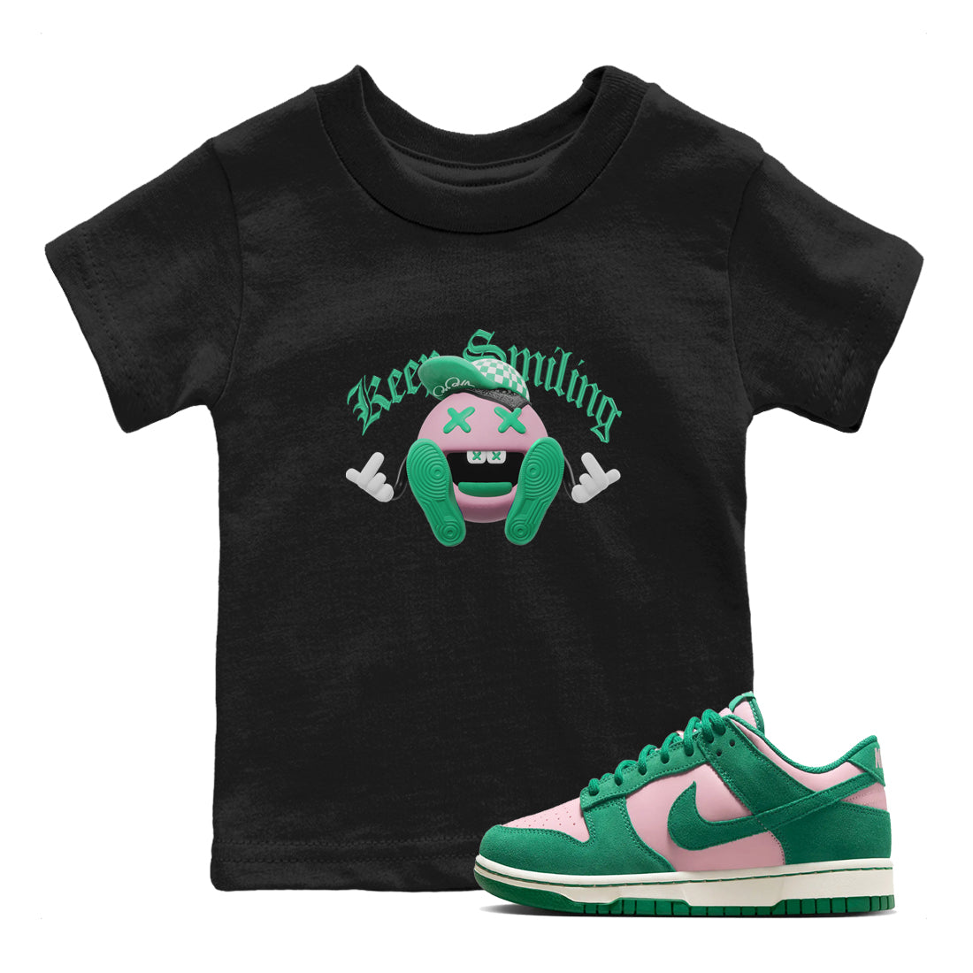 Dunk Low Medium Soft Pink Malachite shirt to match jordans Keep Smiling sneaker tees Dunk Medium Soft Pink Malachite Drip Gear Zone baby toddler Black 1 cotton Shirt