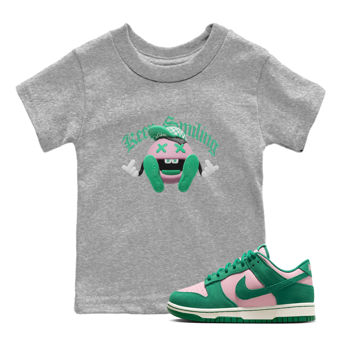 Dunk Low Medium Soft Pink Malachite shirt to match jordans Keep Smiling sneaker tees Dunk Medium Soft Pink Malachite Drip Gear Zone baby toddler Heather Grey 1 cotton Shirt