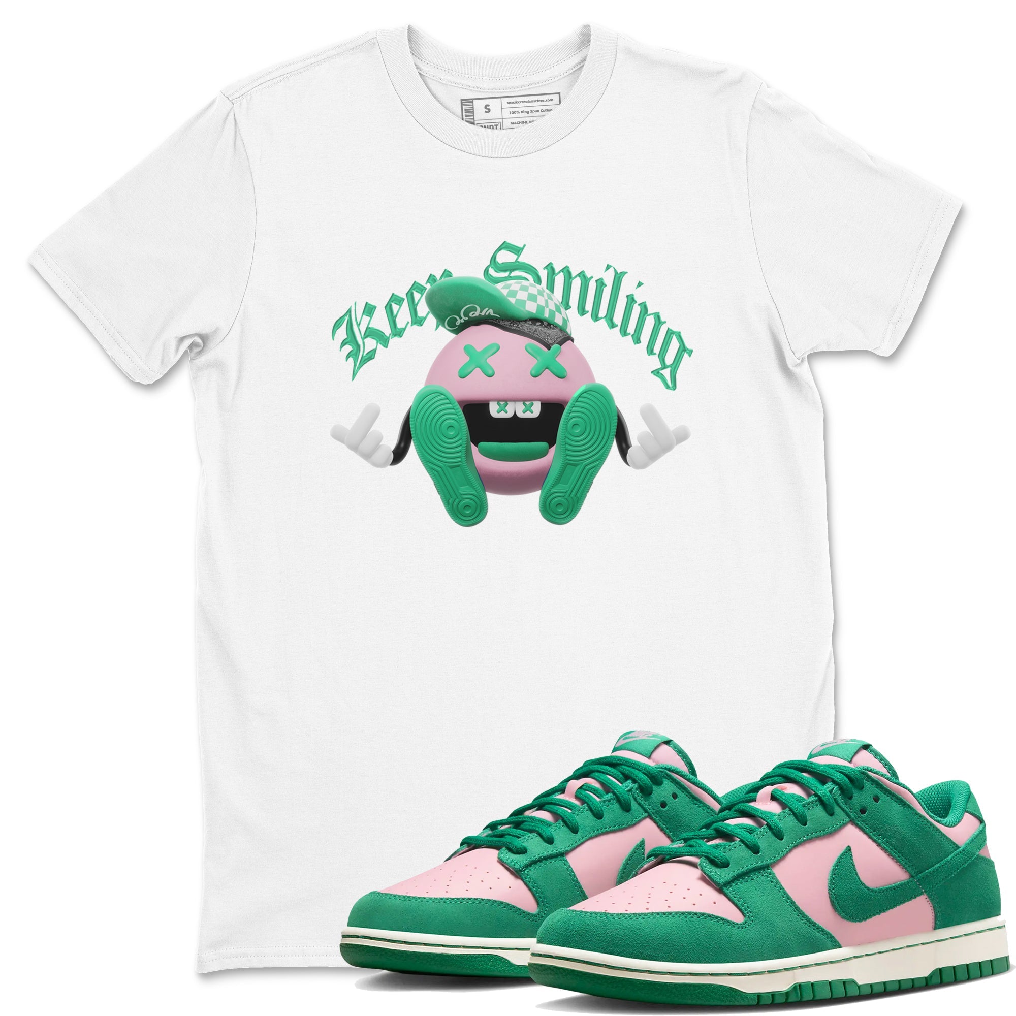 Dunk Low Medium Soft Pink Malachite shirt to match jordans Keep Smiling sneaker tees Dunk Medium Soft Pink Malachite Drip Gear Zone unisex cotton White 1 crew neck shirt