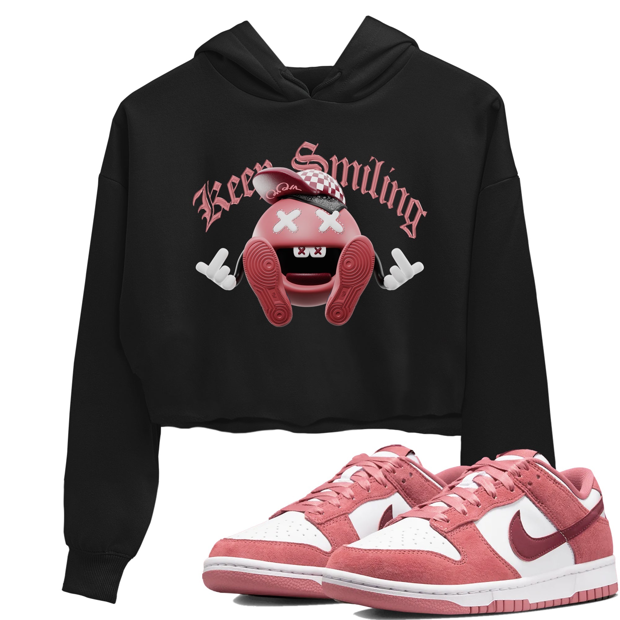 Dunk Valentines Day 2024 shirt to match jordans Keep Smiling sneaker tees Dunk Happy Valentines Day 2024 Drip Gear Zone Black 1 Crop T-Shirt