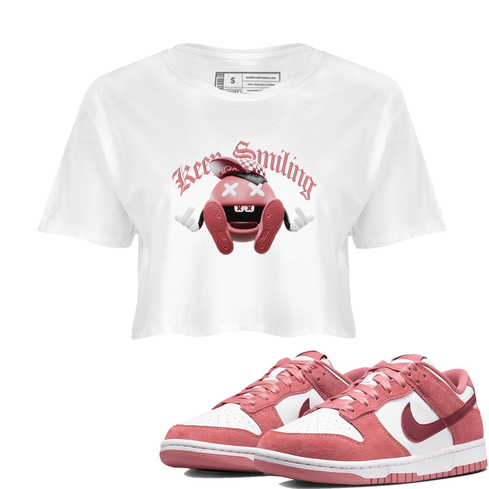 Dunk Valentines Day 2024 shirt to match jordans Keep Smiling sneaker tees Dunk Happy Valentines Day 2024 Drip Gear Zone White 1 Crop T-Shirt