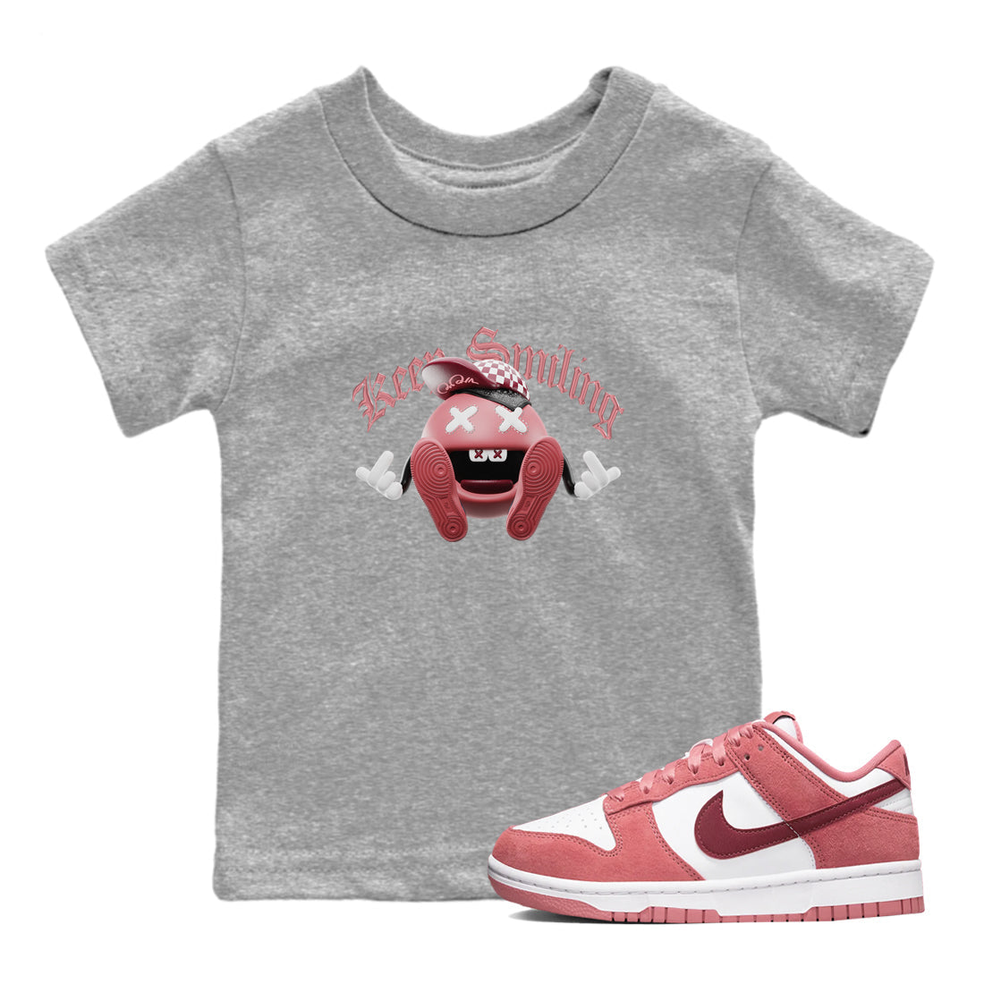 Dunk Valentines Day 2024 shirt to match jordans Keep Smiling sneaker tees Dunk Happy Valentines Day 2024 Drip Gear Zone Baby Toddler Heather Grey 1 T-Shirt