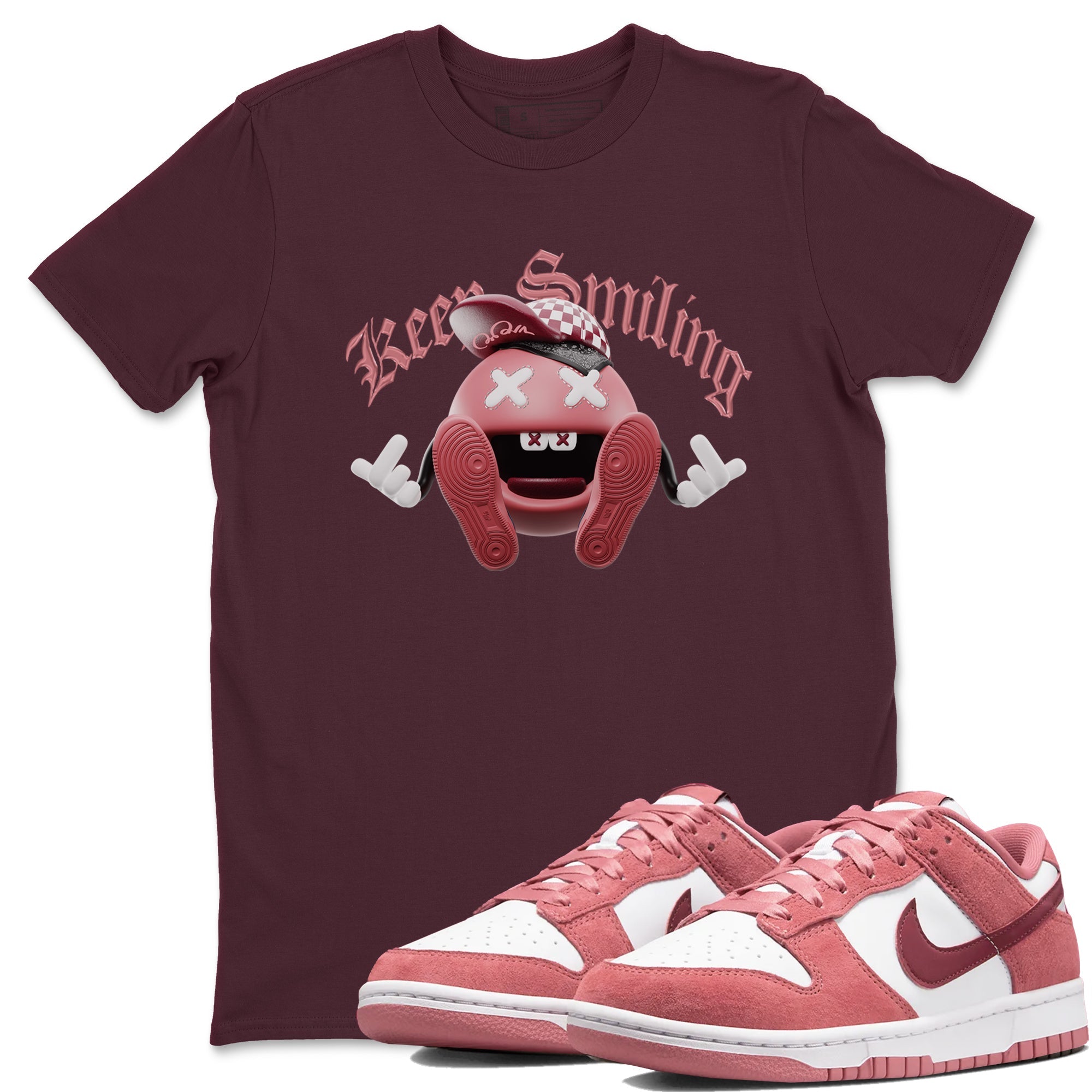 Dunk Valentines Day 2024 shirt to match jordans Keep Smiling sneaker tees Dunk Happy Valentines Day 2024 Drip Gear Zone Unisex Maroon 1 T-Shirt