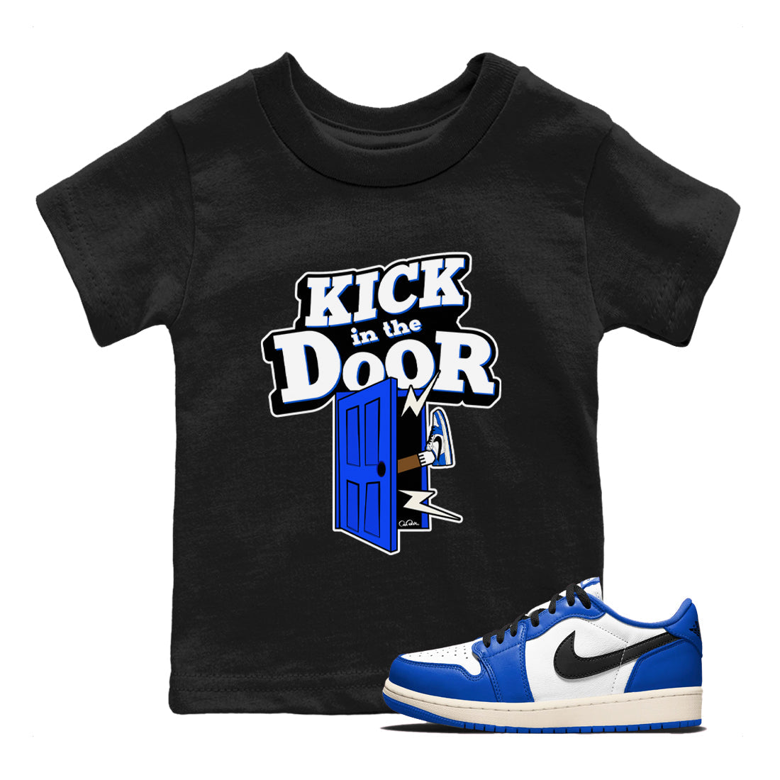 AJ1 Game Royal shirt to match jordans Kick In The Door sneaker tees Air Jordan 1 Game Royal Drip Gear Zone baby toddler Black 1 cotton Shirt