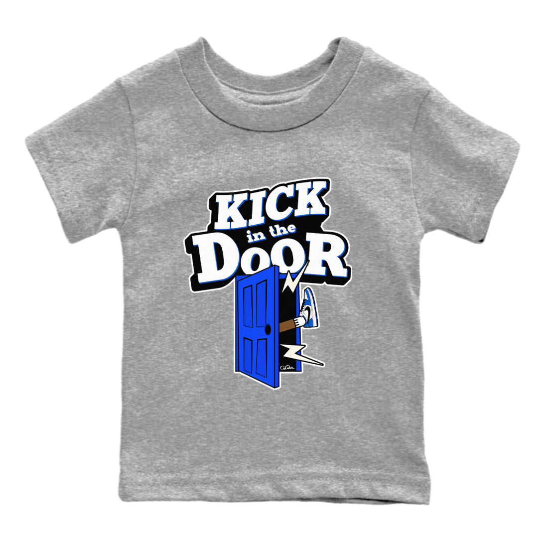 AJ1 Game Royal shirt to match jordans Kick In The Door sneaker tees Air Jordan 1 Game Royal Drip Gear Zone baby toddler Heather Grey 2 cotton Shirt
