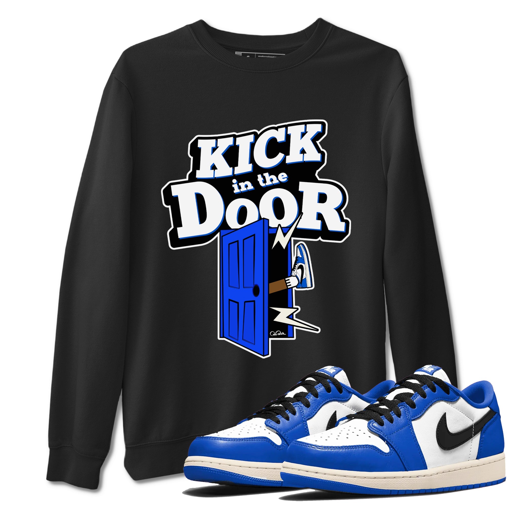 AJ1 Game Royal shirt to match jordans Kick In The Door sneaker tees Air Jordan 1 Game Royal Drip Gear Zone unisex cotton Black 1 crew neck shirt